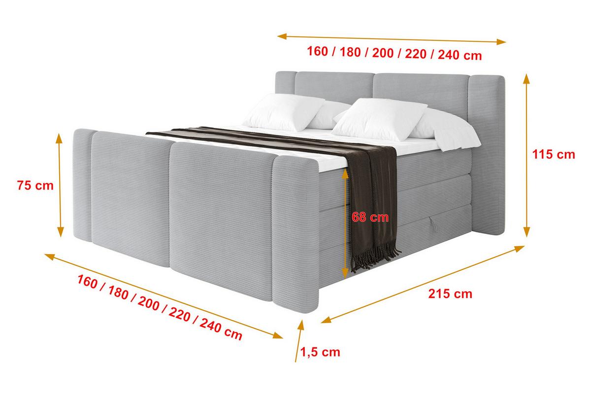 BOXSPRINGBETT mit Matratze H3/H4 - EVON KING Zanozek - 180x200 cm Grau - Graubraun, Holzwerkstoff (180/200cm) - ALTDECOR