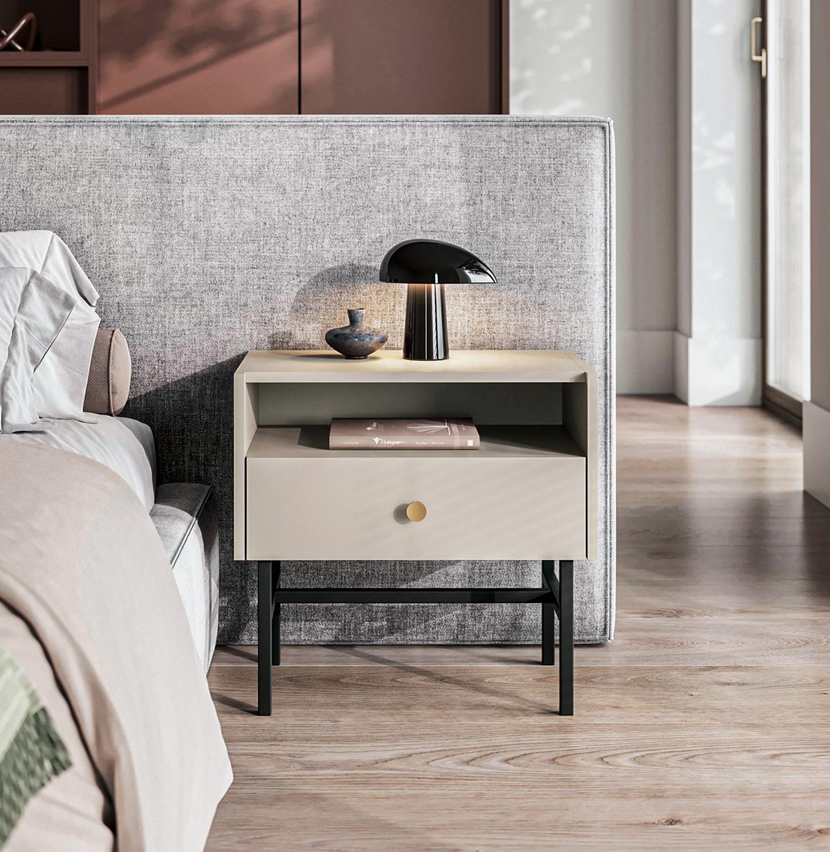 NACHTTISCH Dinley 1S Beige 54,8/52/39 cm – mit schwarzen Beinen im minimalistischen Design - Beige/Schwarz, Holzwerkstoff/Metall (54.8/52/39cm) - AX Living