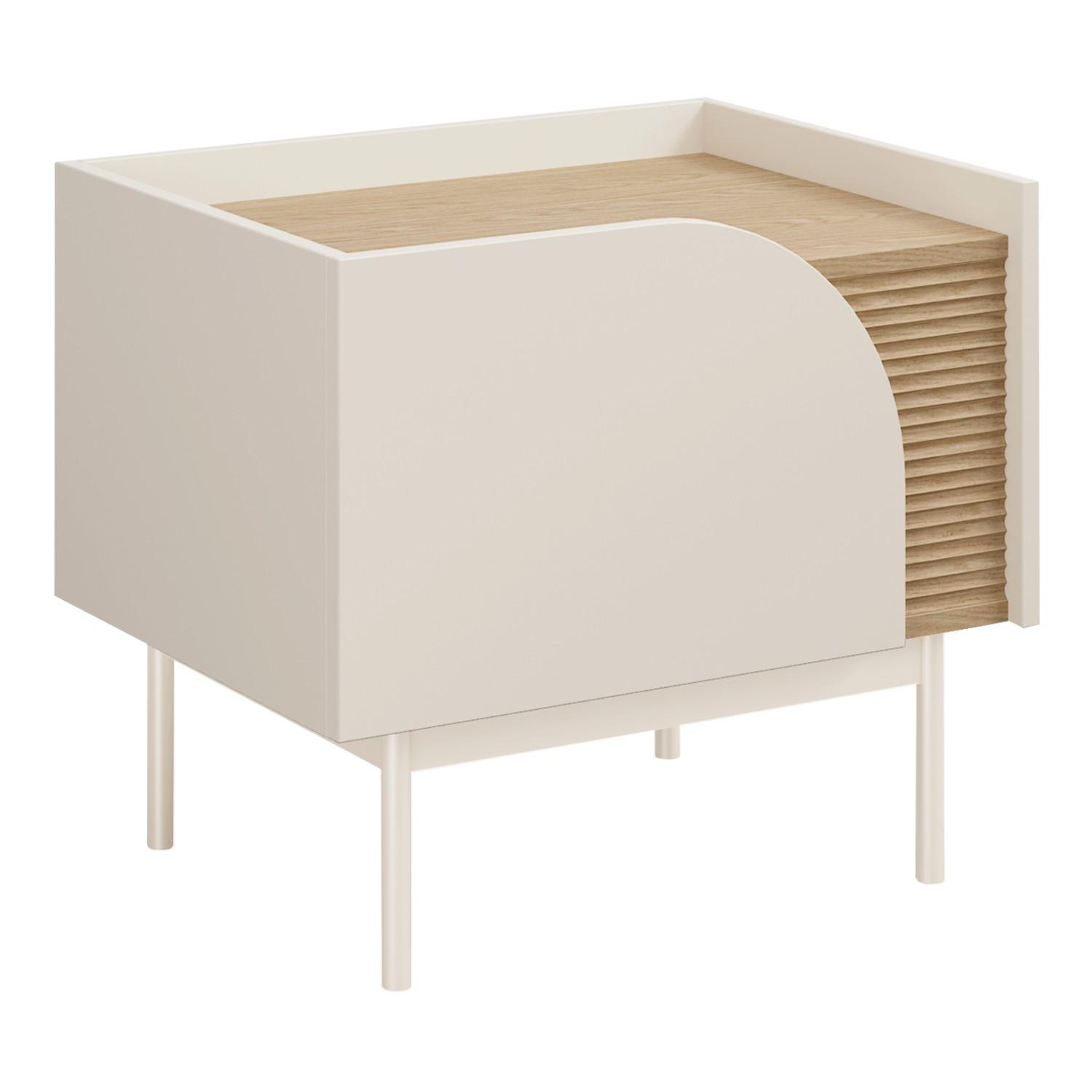 NACHTTISCH Camel mit 1 Tür und geriffeltem Detail, 57x42 cm, Frühlingseiche + Macadamia, Links - Eichefarben/Beige, Holzwerkstoff/Metall (57/49/42cm) - Beautysofa