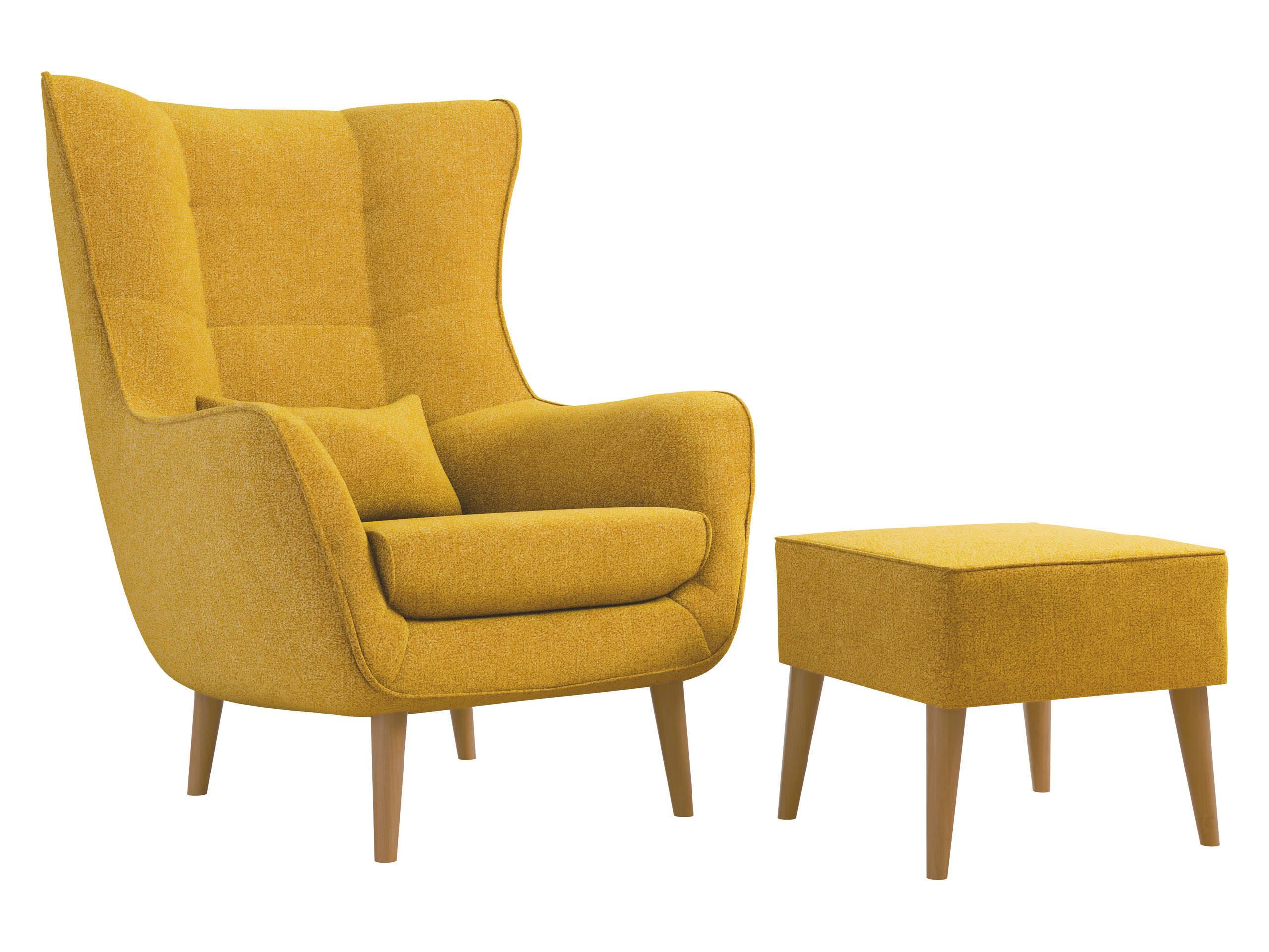 SESSEL Estjano mit Fußbank - Gelb/Beige, Holz/Textil (80/106/95cm) - MIRJAN24