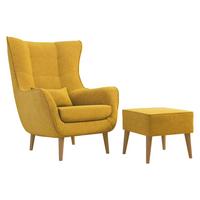SESSEL Estjano mit Fußbank - Gelb/Beige, Holz/Textil (80/106/95cm) - MIRJAN24