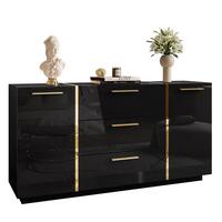 KOMMODE MIT SCHUBLADEN ONYX HOCHGLANZ 158 CM - Schwarz, Holzwerkstoff (158/81/41.3cm) - Lookway