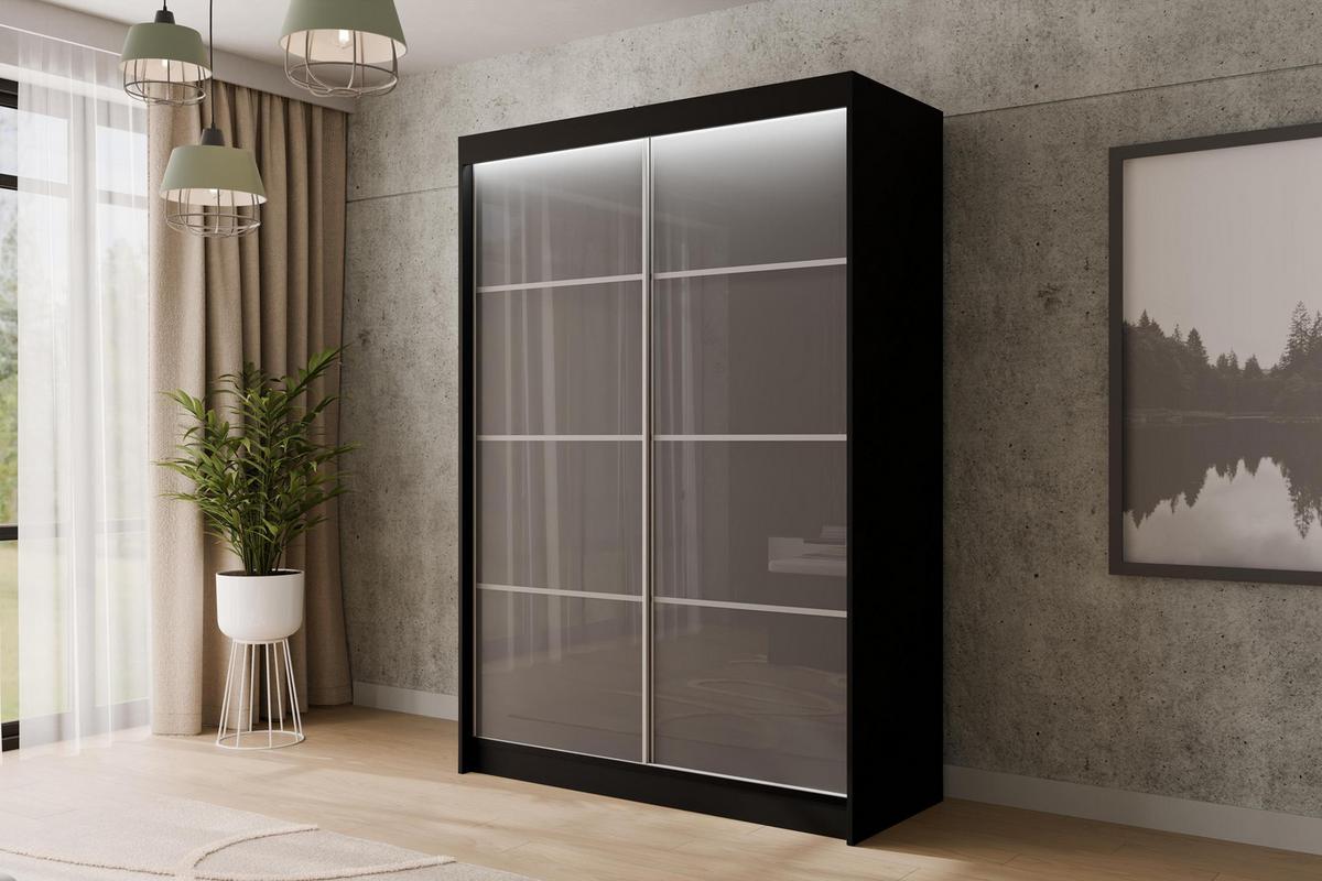 KLEIDERSCHRANK PEKA III mit LED - 120 cm - Schwarz|Grau - Schwarz/Grau, Holzwerkstoff (120/215/61cm) - ALTDECOR