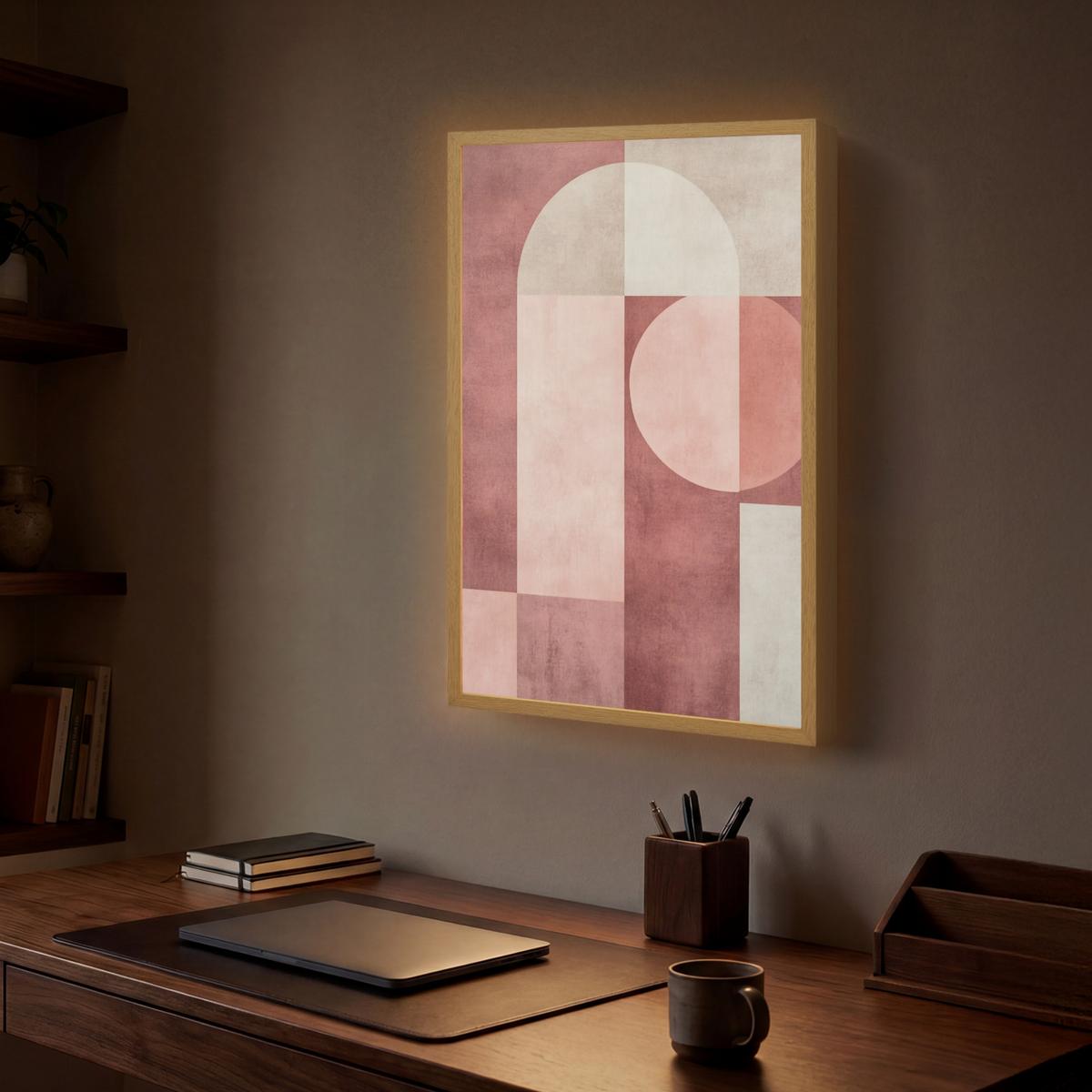 WANDLEUCHTE MIT AKKU Figuren - Abstrakt - Rosa 40x60 cm - Altrosa, Holzwerkstoff (40/60/8cm) - OnlyWow