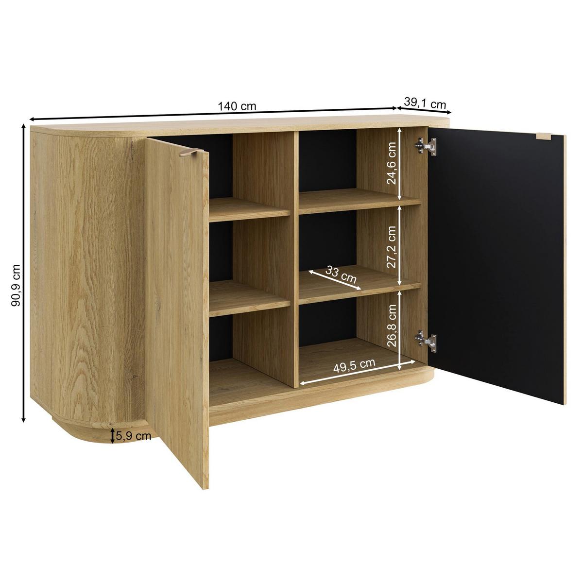 SIDEBOARD Coru Eiche Cremona Torro 140 cm - Eichefarben/Goldfarben, Holzwerkstoff/Metall (140/90.9/39.1cm) - Selsey