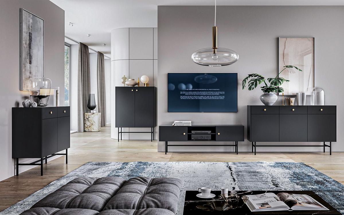 NACHTTISCH Dinley 1S Schwarz 54,8/52/39 cm – mit schwarzen Beinen im minimalistischen Design - Schwarz, Holzwerkstoff/Metall (54.8/52/39cm) - AX Living