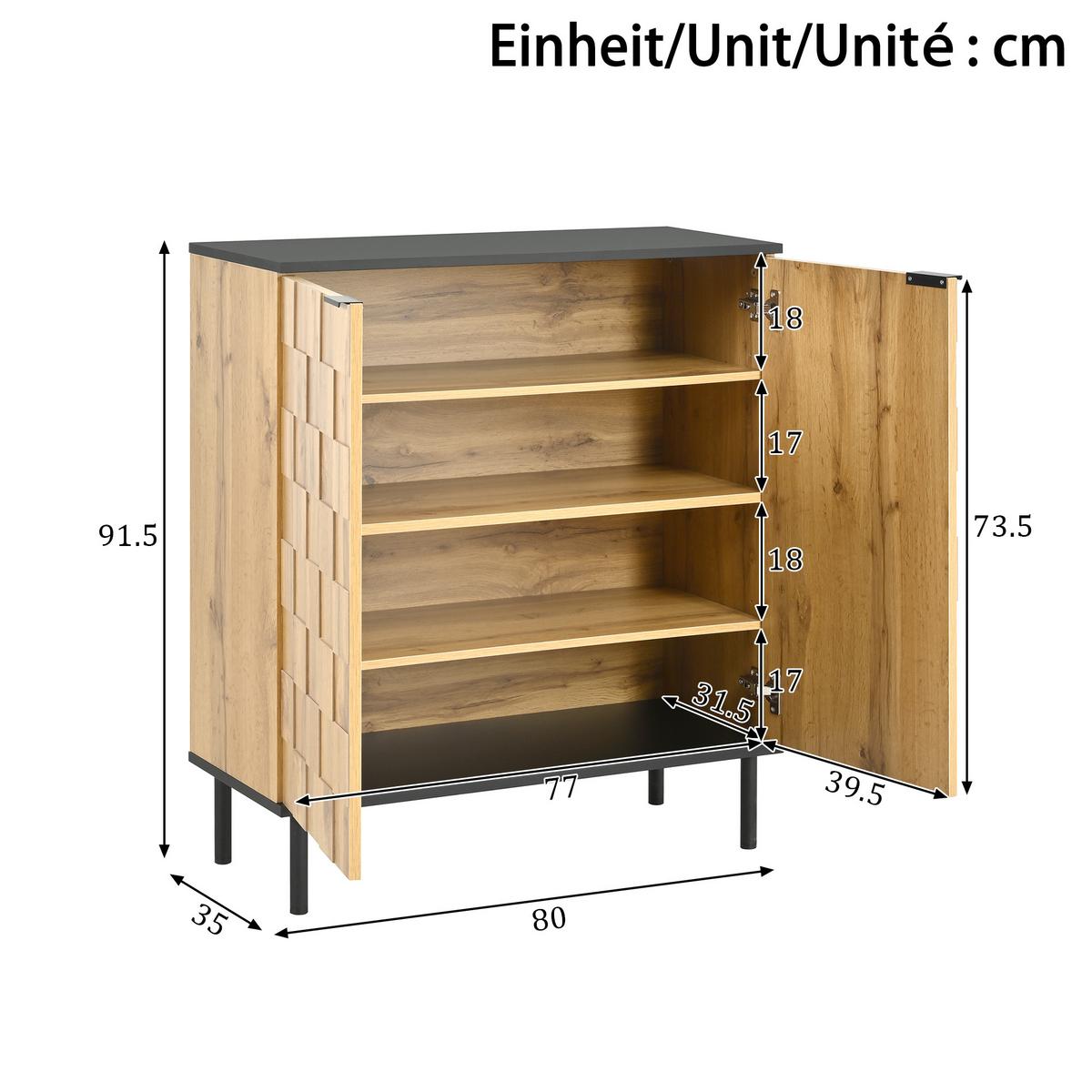 SCHUHSCHRANK holzoptik & mosaik-design mit 2 türen & verstellbaren fächern - Naturfarben, Holzwerkstoff (80/91.5/35cm) - Urban Meuble