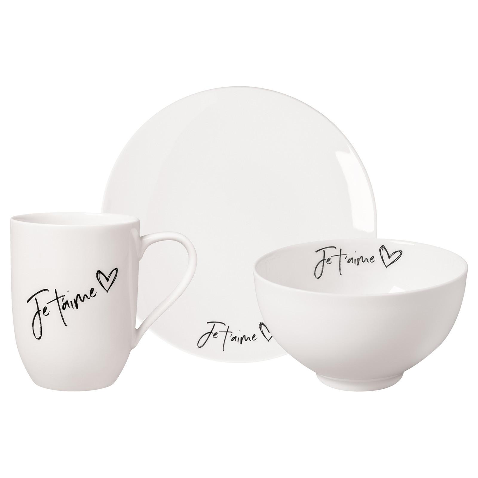 FRÜHSTÜCKS-SET JE T'AIME Statement weiß 3-tlg. - Weiß, Keramik (2/2/2cm) - Villeroy & Boch