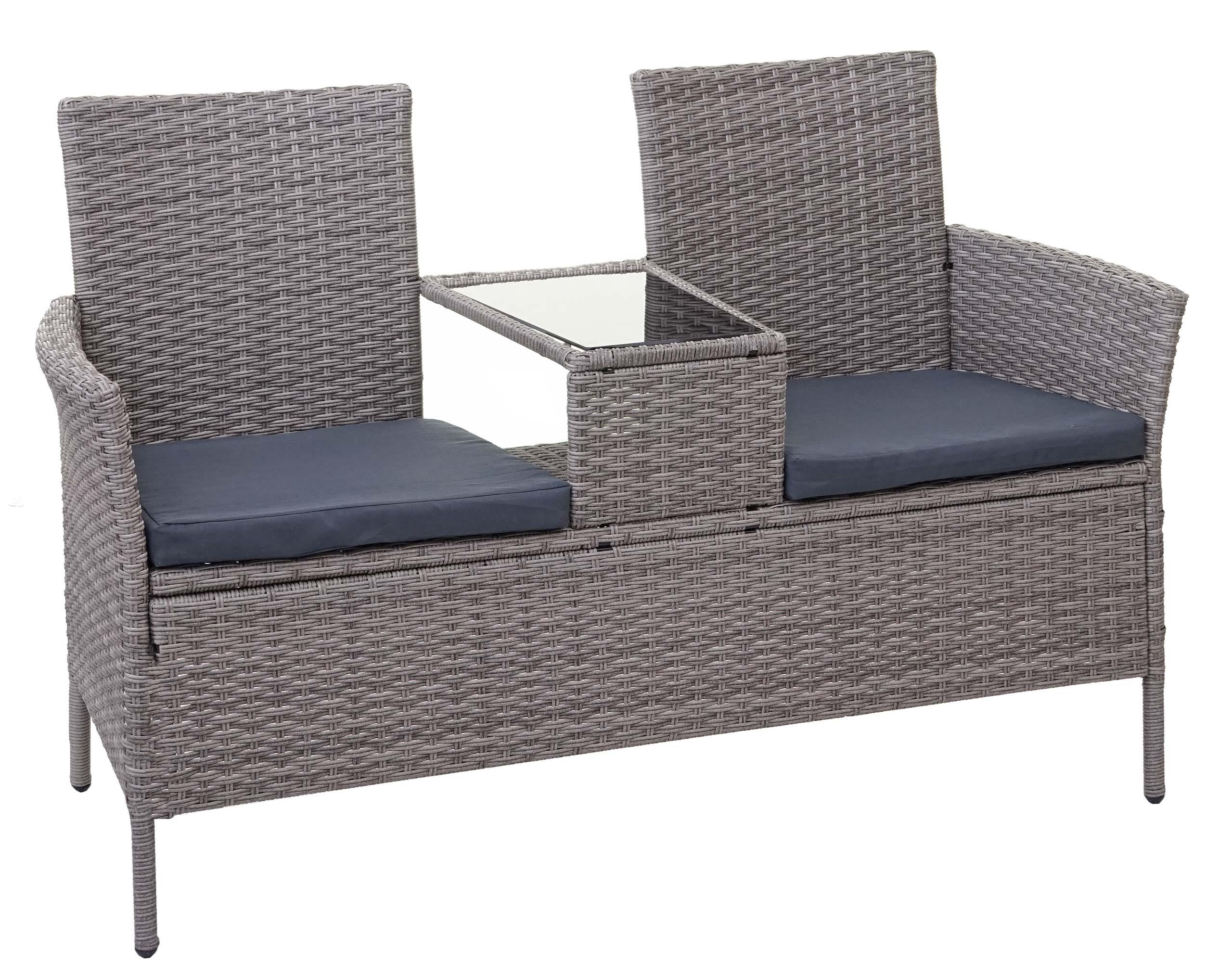 POLY-RATTAN SITZBANK Hellgrau, Grau - Hellgrau/Grau, Kunststoff (132/84/55cm) - MCW