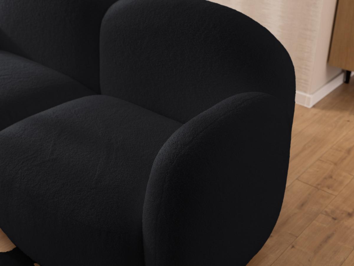 ECKSOFA Nuvola mit abgerundetem Design Schwarz Bouclé-Stoff - Ottomane Links - Schwarz, Holz/Kunststoff (268/146cm) - S-Style