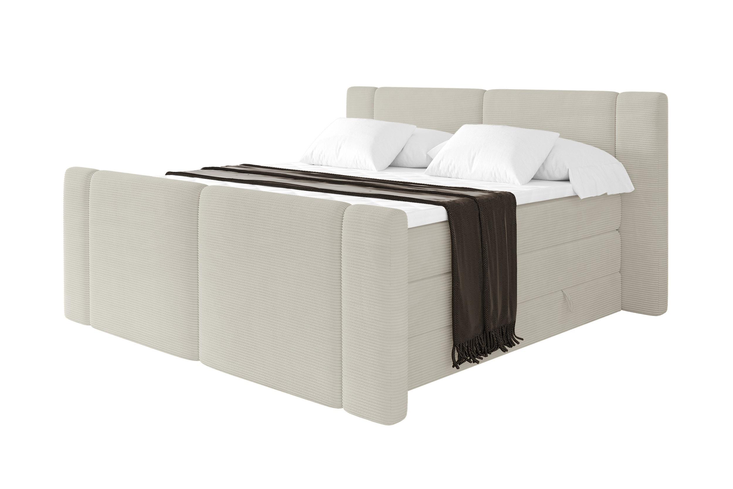 BOXSPRINGBETT mit Matratze H3/H4 - EVON KING Zanozek - 160x200 cm Creme - Creme, Holzwerkstoff (160/200cm) - ALTDECOR