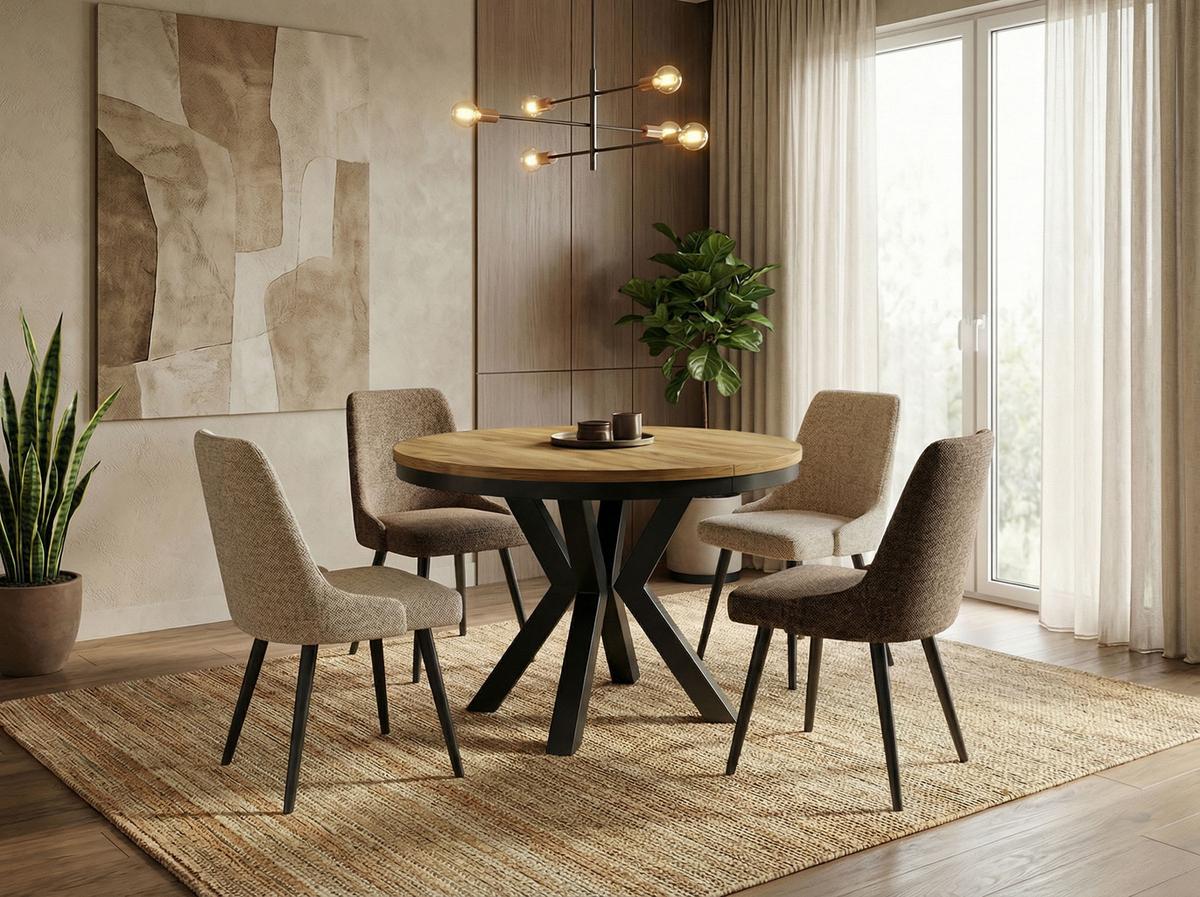 ESSTISCH Clara runder ausziehbarer, Craft Eiche 100-180/100/76 cm - Eiche Wotan/Schwarz, Holzwerkstoff/Metall (200/100/76cm) - WFL GROUP