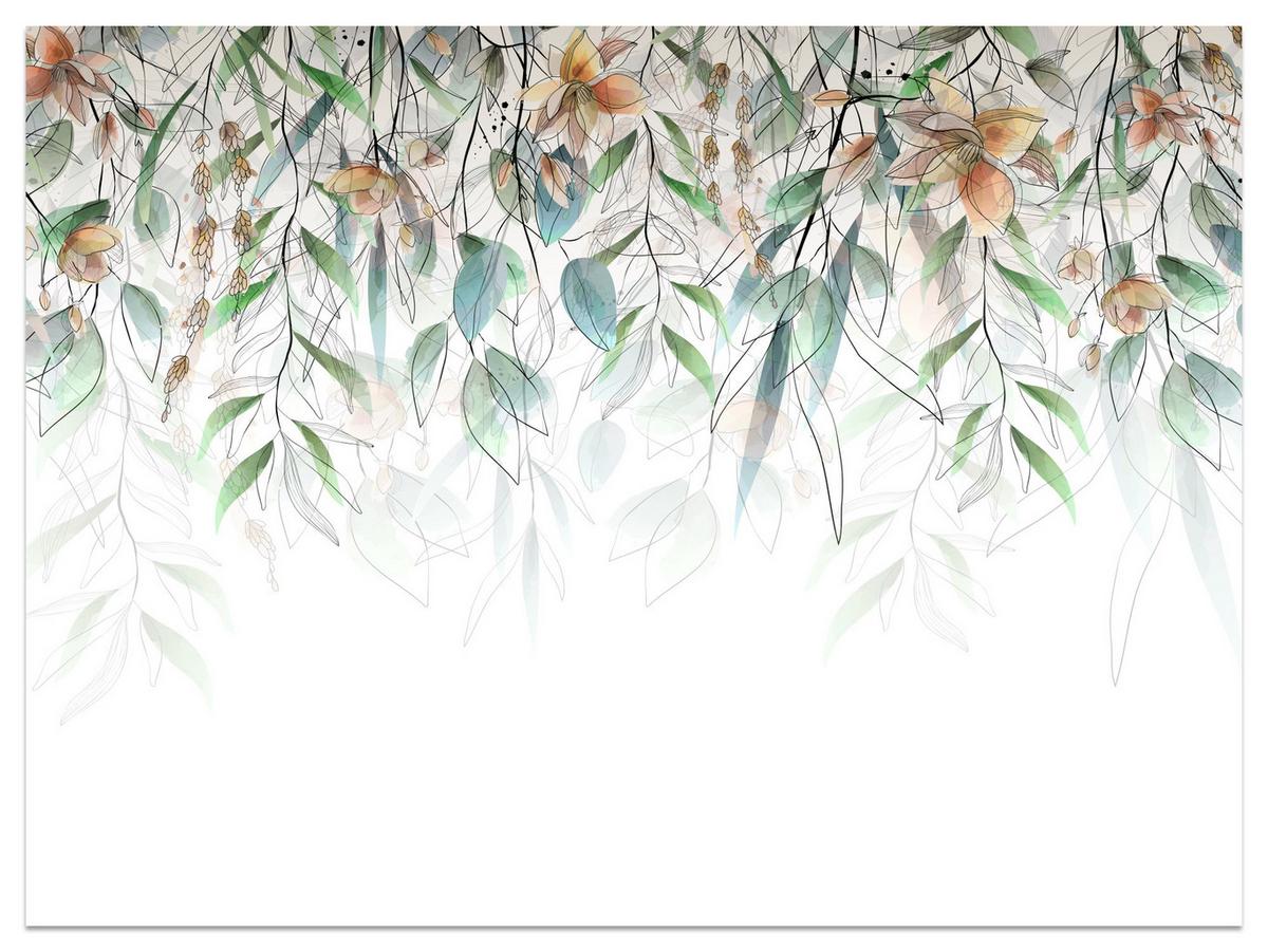 FOTOTAPETE für Esszimmer Blätter Abstraktion 300x210 - Orange/Weiß, Papier (300/210cm) - Muralo