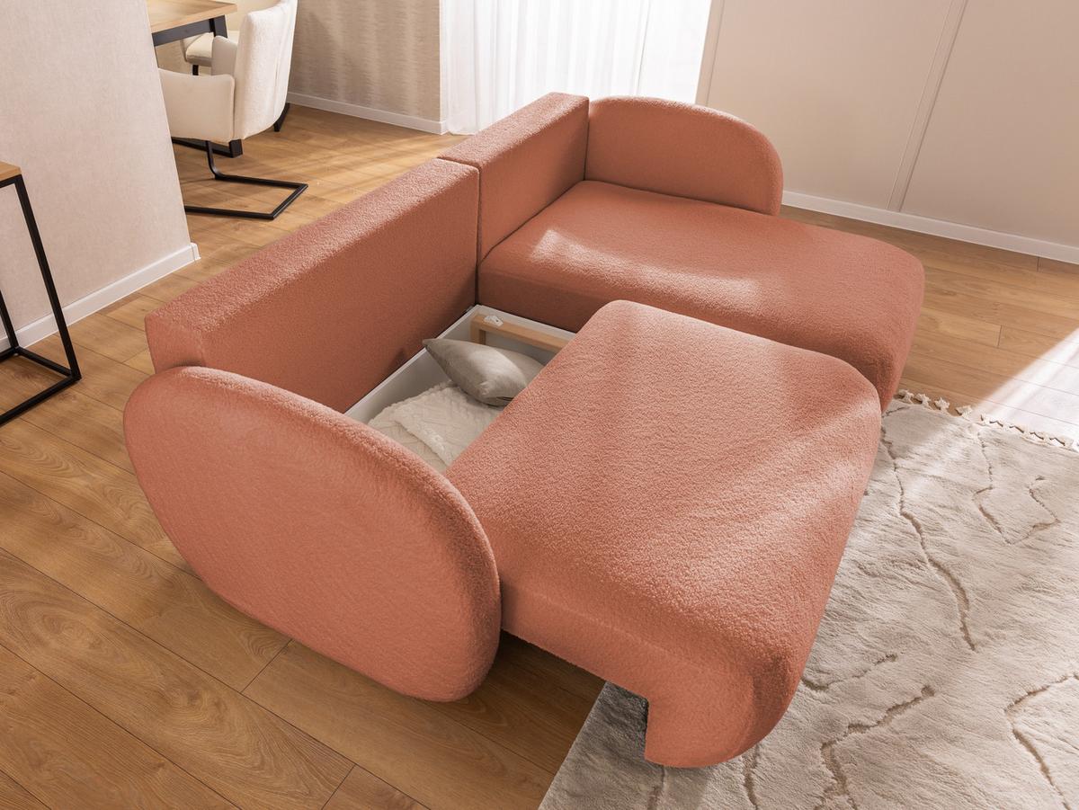 ECKSOFA Candy mit Schlaffunktion Terrakotta Bouclé-Stoff - Ottomane rechts - Rostfarben/Terracotta, Holz/Kunststoff (146/230cm) - S-Style Möbel