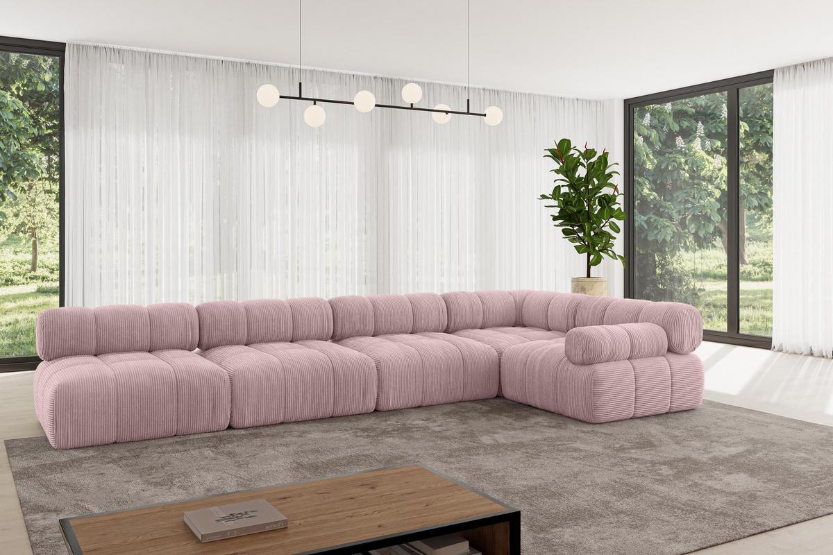 ECKSOFA modulares Sofa Mende-L3 - 380x190x70 cm Rosa Cord - Rosa, Holzwerkstoff/Textil (380/190cm) - ALTDECOR