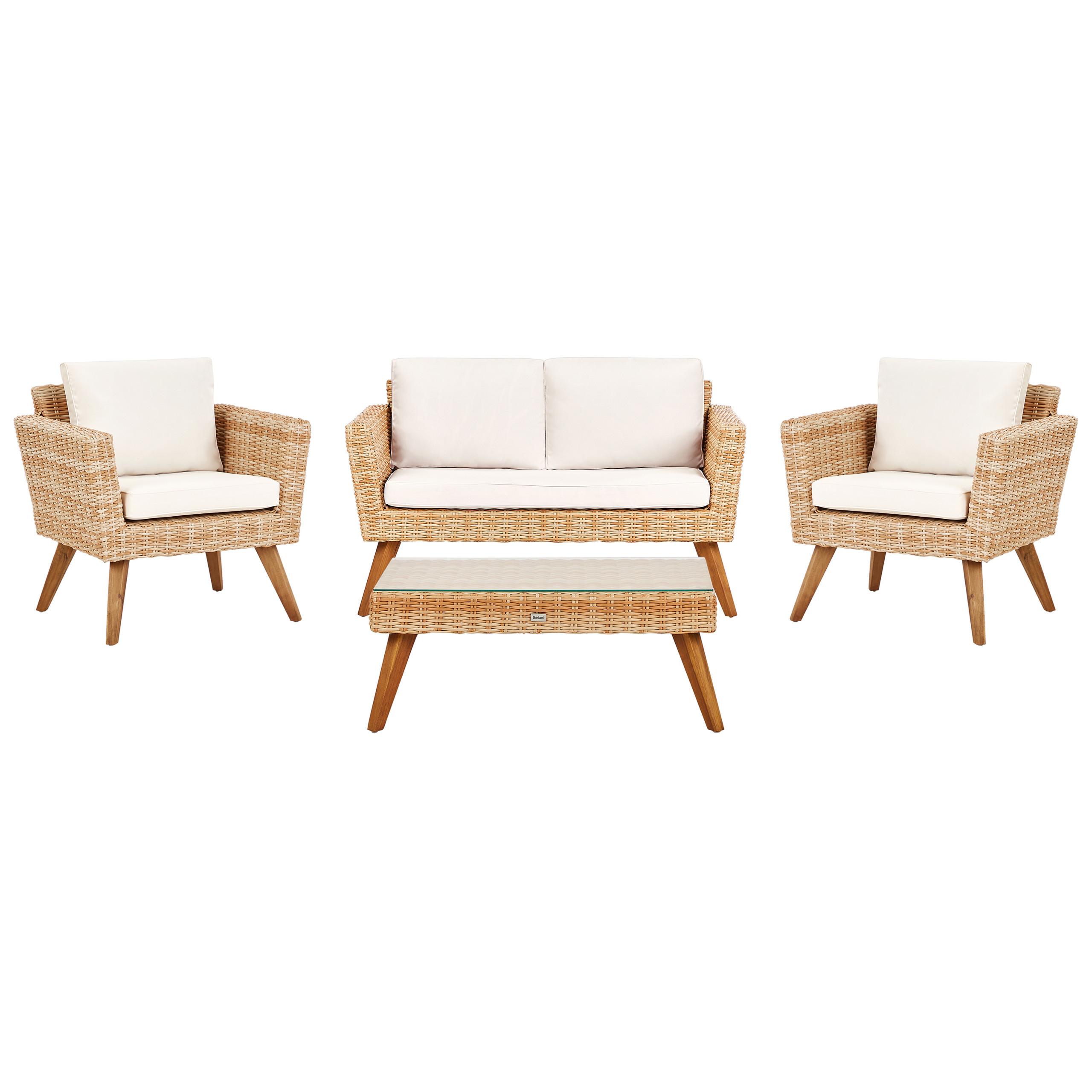 LOUNGE-SET 4-Sitzer PE Rattan Cremeweiß Vittoria - Hellbraun/Naturfarben, Kunststoff - Beliani