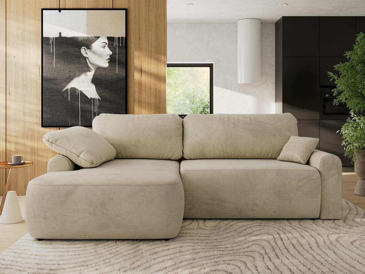 ECKSCHLAFSOFA CUBO L Beige Velvet - links - Beige/Schwarz, Kunststoff/Textil (273/187cm) - MKS