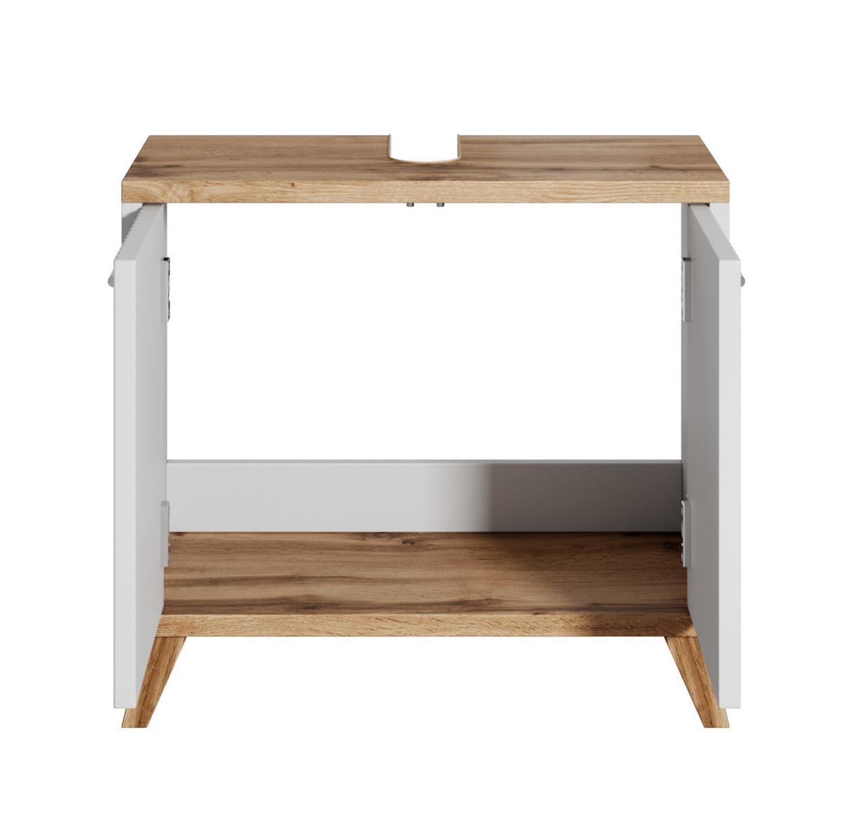WASCHBECKENUNTERSCHRANK Colima 2 Schubladen Eiche mit Weiß - 60 x 28 x 54 cm - Weiß, Holz (60/54/28cm) - Badplaats