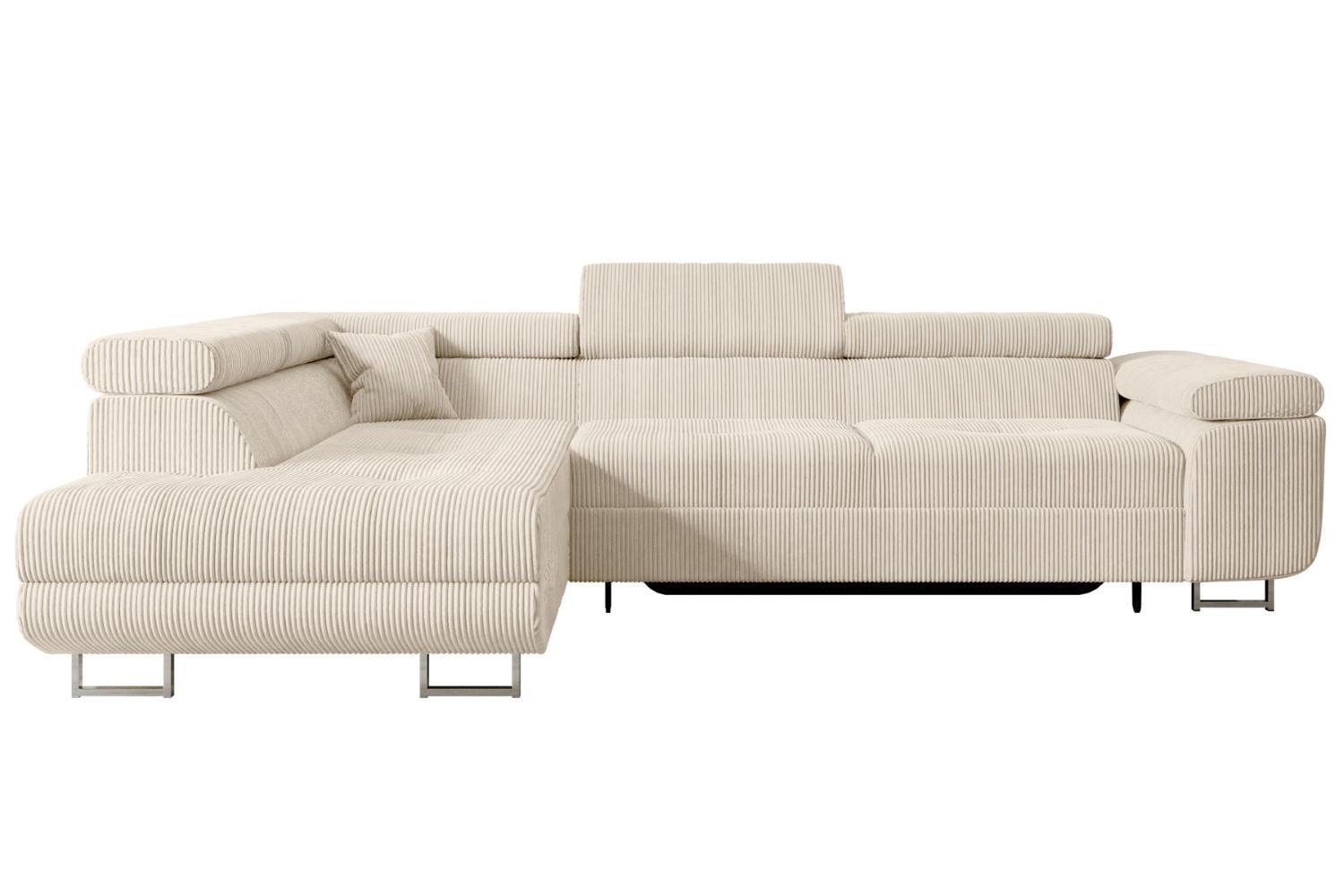 ECKSOFA mit Schlaffunktion und Bettkasten GUSA-L 272x202x107 cm Beige Cord - Beige/Silberfarben, Holzwerkstoff/Textil (202/272cm) - ALTDECOR