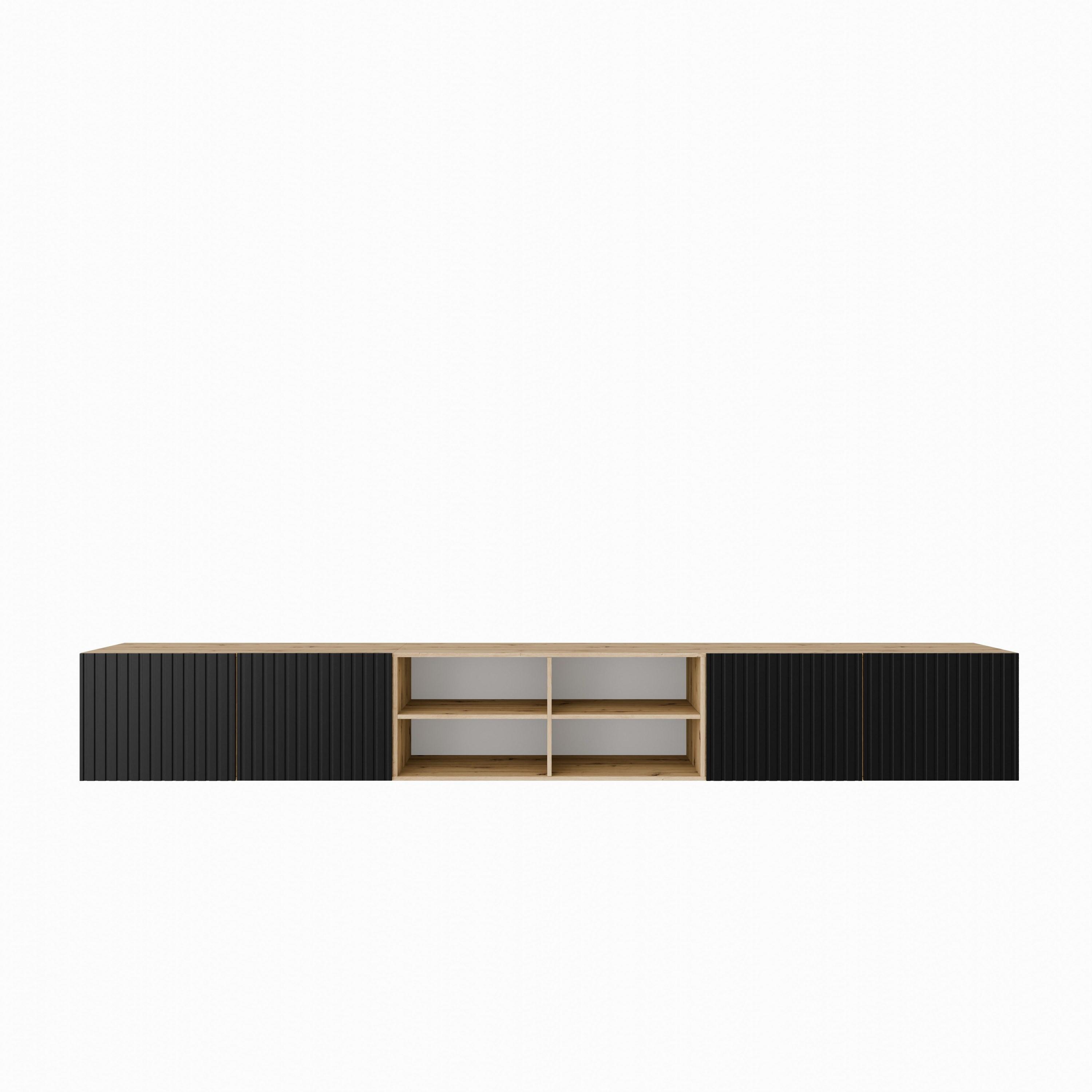 LOWBOARD LIVO 300/41/40 cm, Hängender TV-Schrank Eiche Artisan - Schwarz/Eiche Artisan, Holzwerkstoff (300/41/40cm) - MASSENO