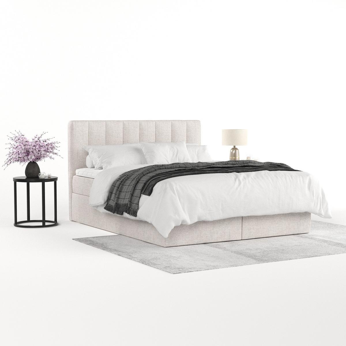 BOXBETT Lusso 180/200 cm Hellbeige im Neve Stoff - Sandfarben/Schwarz, Holz/Holzwerkstoff (180/200cm) - AltaBeds