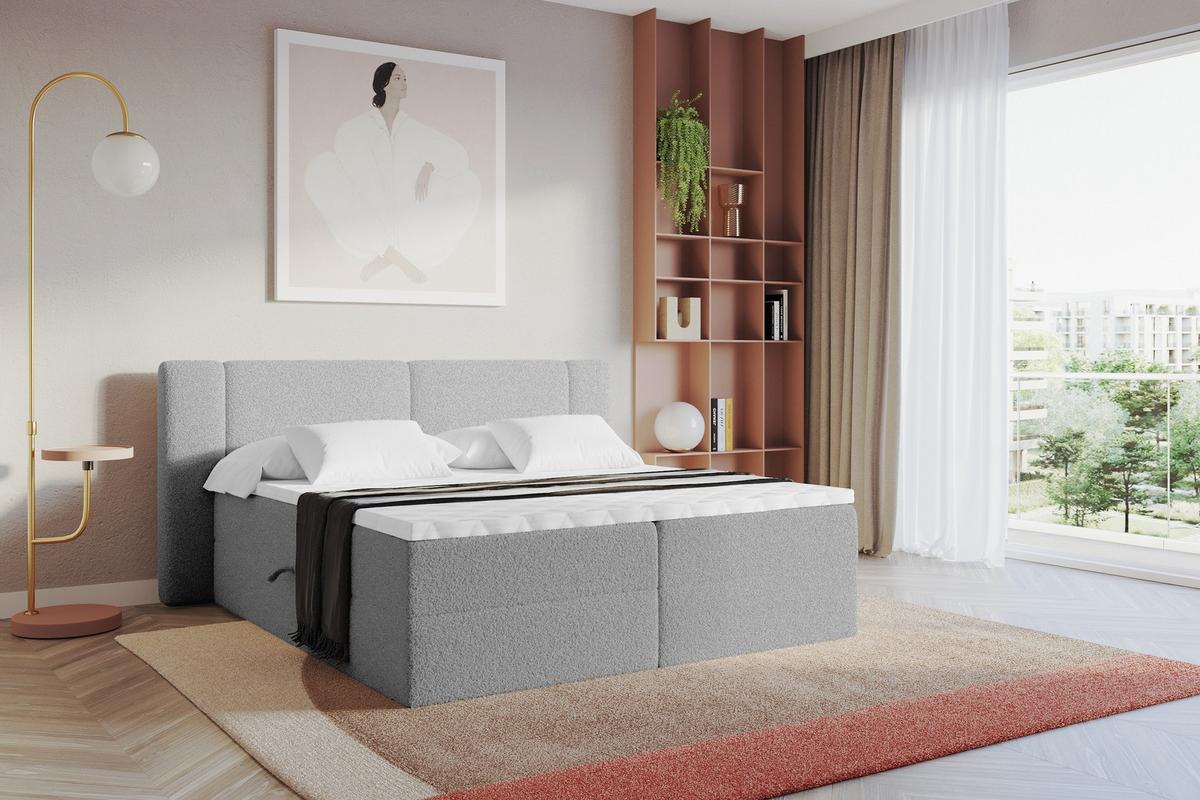 BOXBETT mit Matratze H4 - EVON - 180x200 cm Hellgrau - Hellgrau, Holzwerkstoff (180/200cm) - ALTDECOR