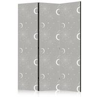 PARAVENT Einseitig Bedruckter 3-tlg 135x172 cm Mond Sterne Boho Stil - Grau, Holz/Textil (135/172/3cm) - Muralo