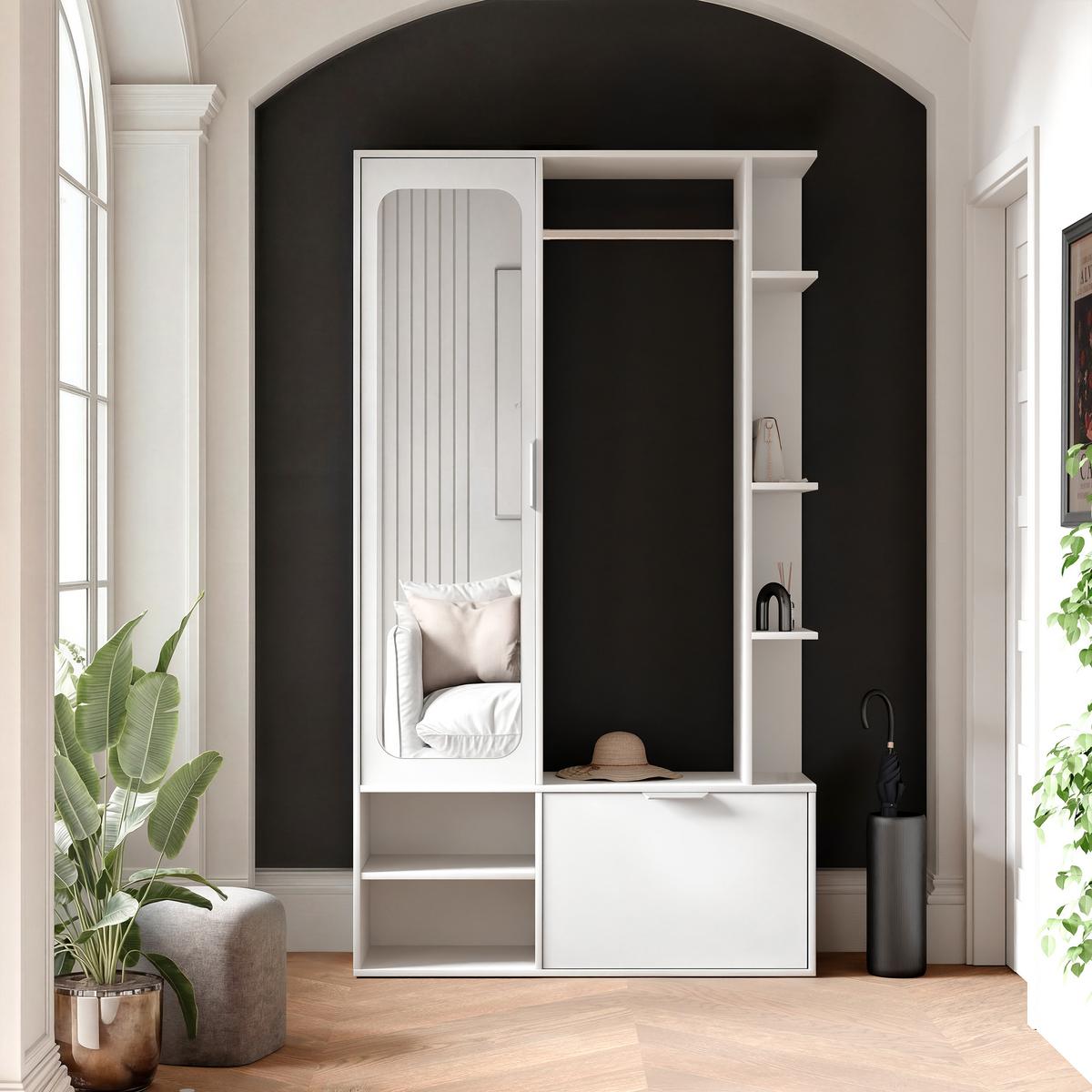 GARDEROBE mit Spiegel ELIOR - Weiß, Holz (100/189.4/33cm) - Idohome