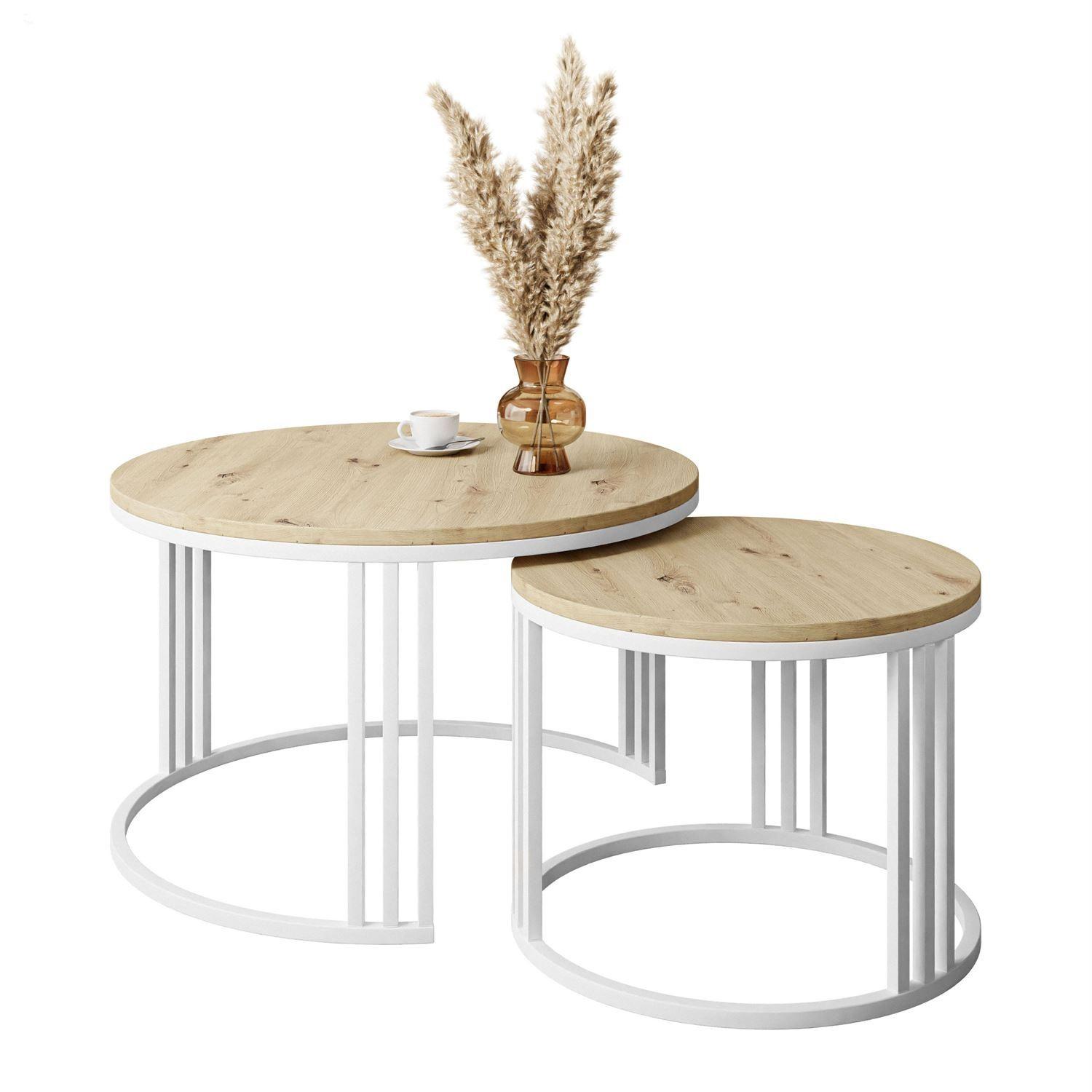 COUCHTISCH 2 in 1 LORI LOFT - Hellbraun/Weiß, Holzwerkstoff (70/70/48cm) - Lookway