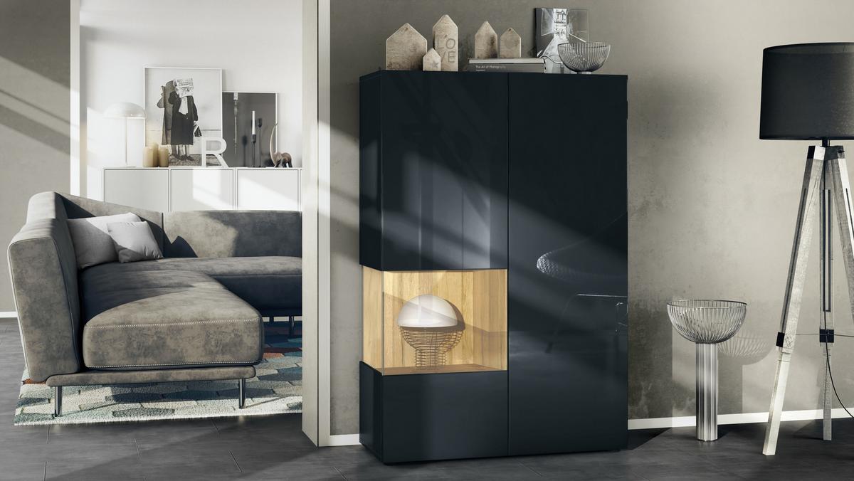 VITRINE Morena Einsatz in Eiche Natur - Eichefarben, Holzwerkstoff (91.5/136.5/37cm) - Vladon