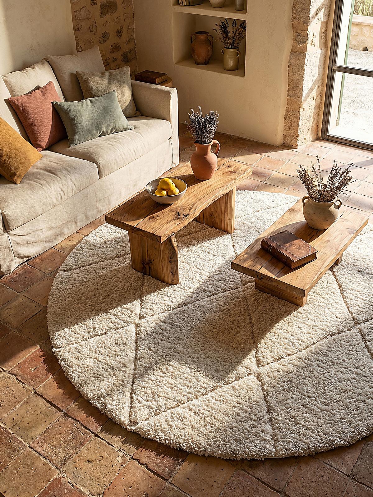 RUNDTEPPICH Berber ATRIO Polypropylen Creme 160 x 160 cm - Beige, Textil (160/160cm) - KADIMA DESIGN