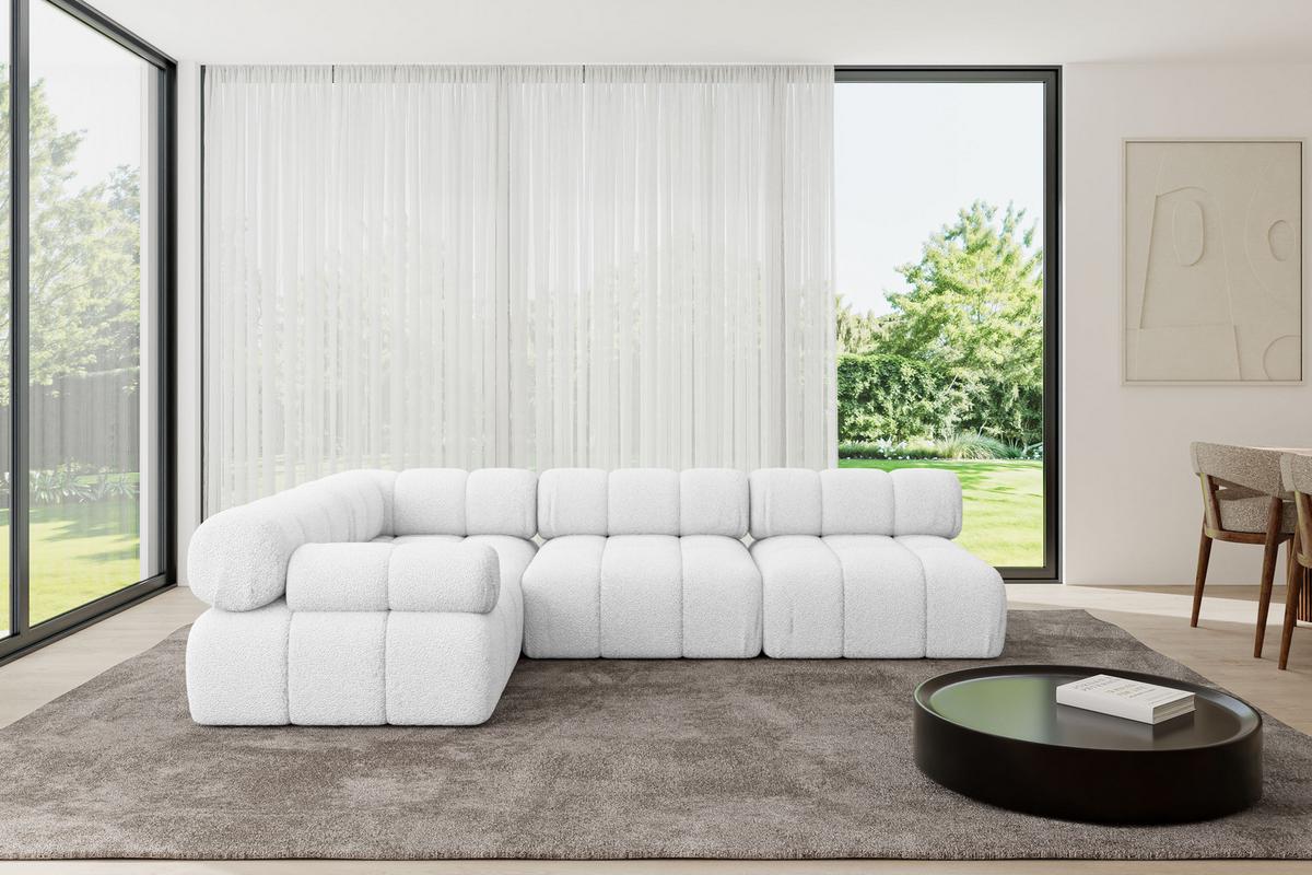 ECKSOFA modulares Sofa Mende-L2 - 285x190x70 cm Weiß Bouclé - Weiß, Holzwerkstoff/Textil (285/190cm) - ALTDECOR