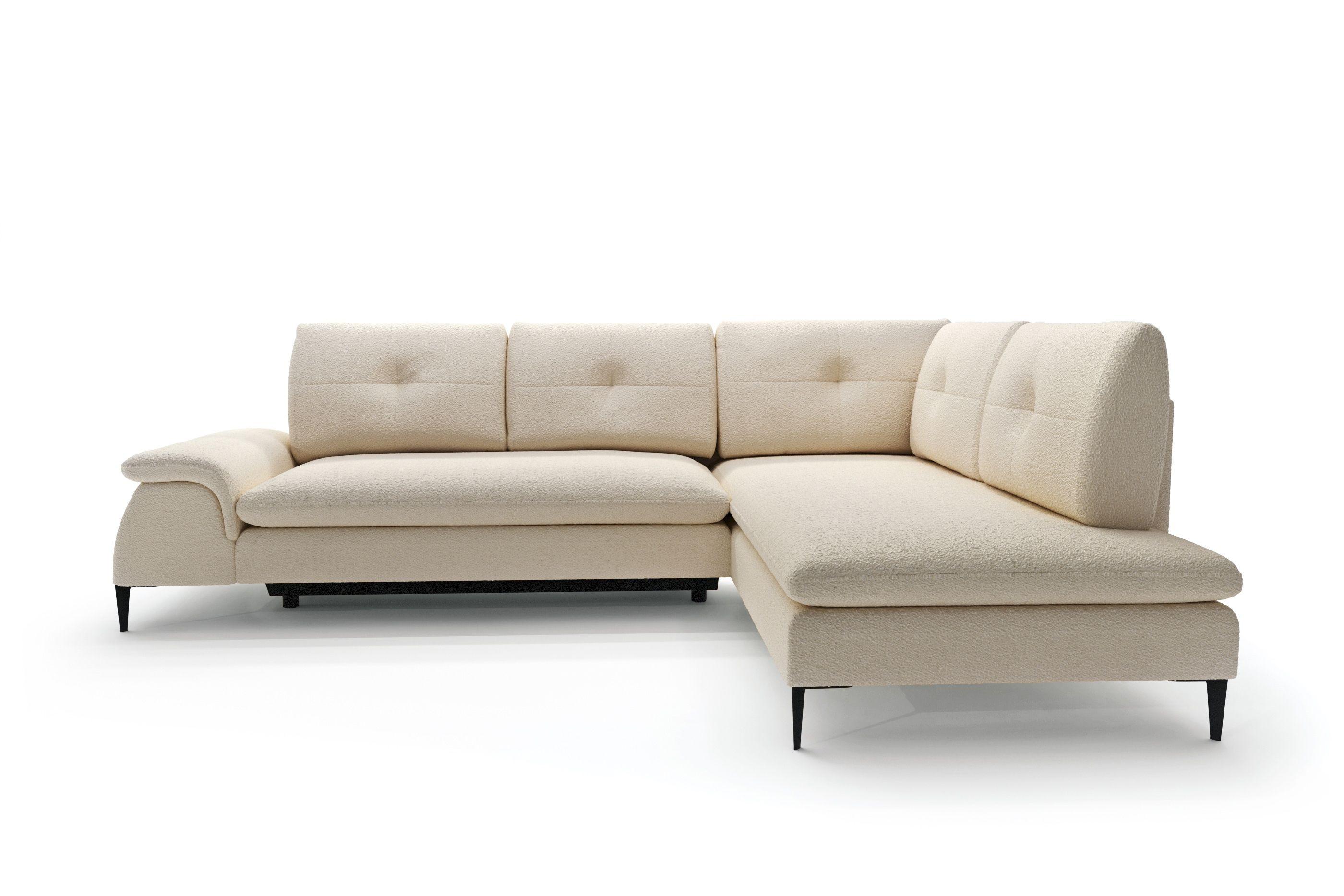 ECKSOFA BREZZA Beige Plüsch-Stoff mit Schlaffunktion - Beige, Holz (274/205cm) - MASSENO