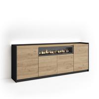 SIDEBOARD, Eiche und Schwarz, 207/37/80cm, Kamin mit Feuereffekt - Eichefarben, Holzwerkstoff (207/80/37cm) - Skraut Home