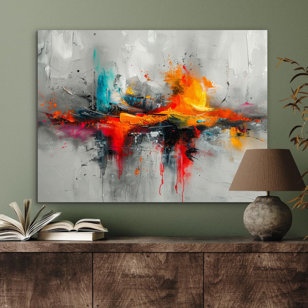 METALLBILD Moderne Kunst - Orange - Grau - Abstrakt 80x60 cm - Hellgrau, Metall (80/60cm) - MuchoWow