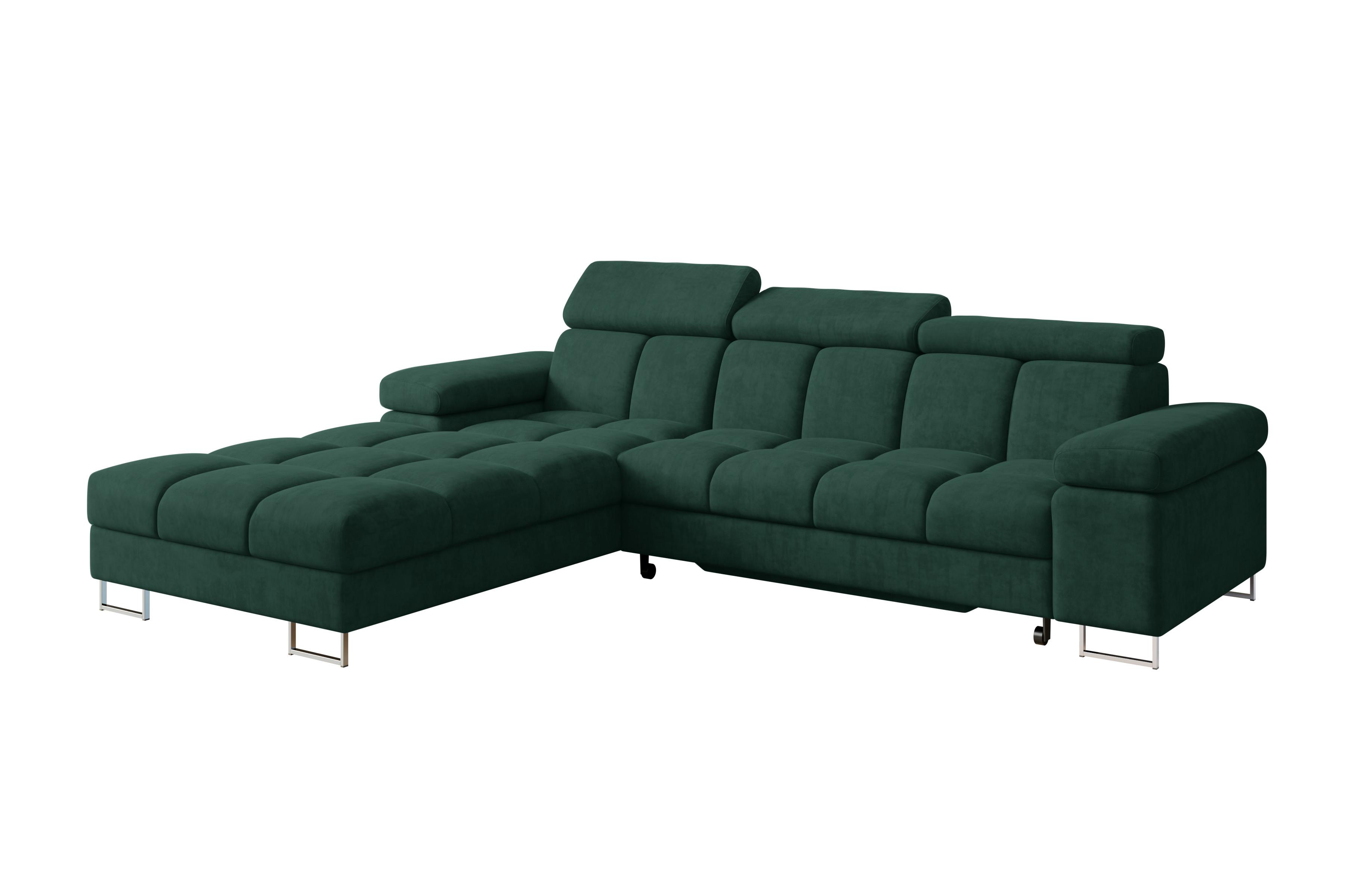 ECKSOFA mit Schlaffunktion Ottomane Links 271x203x79 Grün Velours - Grün, Holzwerkstoff/Textil (271/203cm) - ALTDECOR