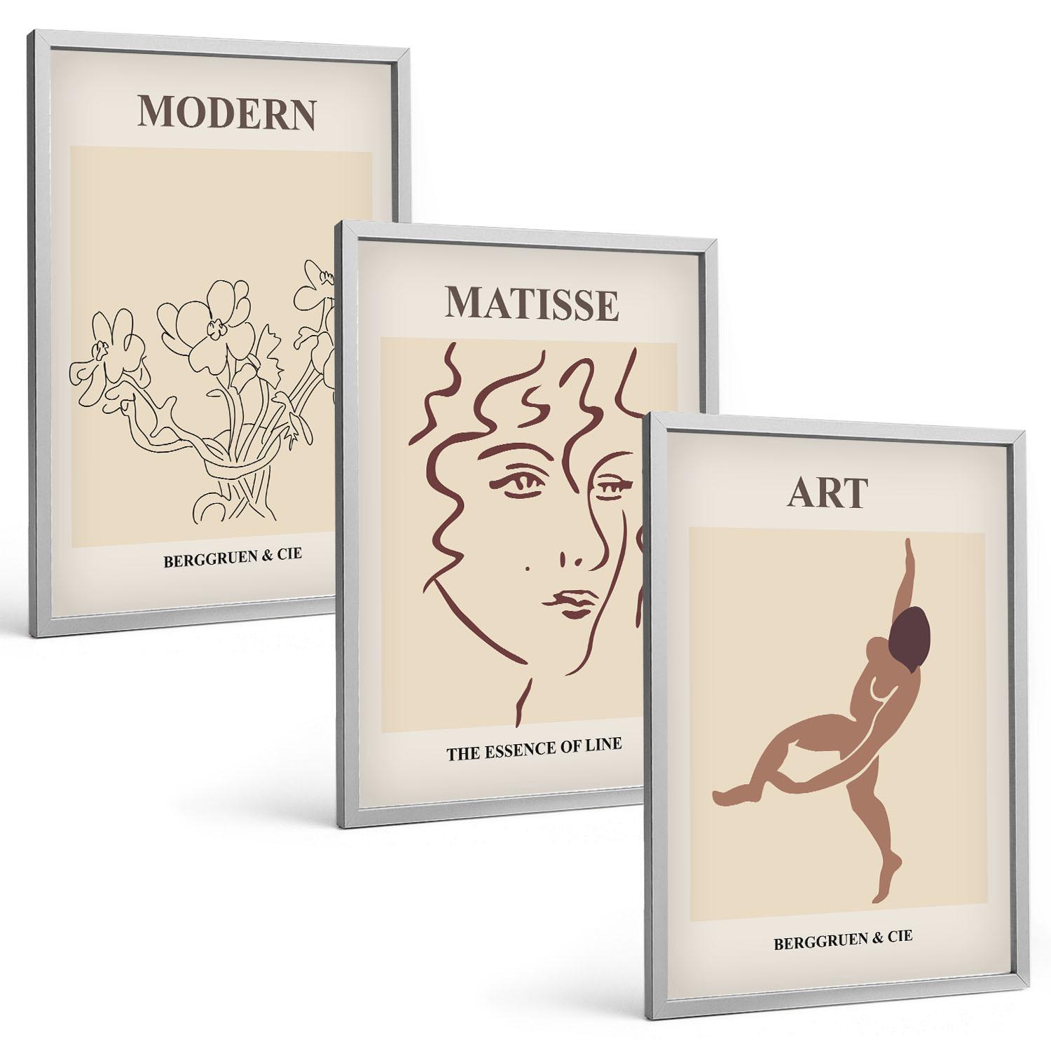BILDER SET 3er Set - 40x60 cm Silberner Rahmen - Stilvolle Grafiken, Blumen, Figuren - Silberfarben, Kunststoff (40/60cm) - TULUP