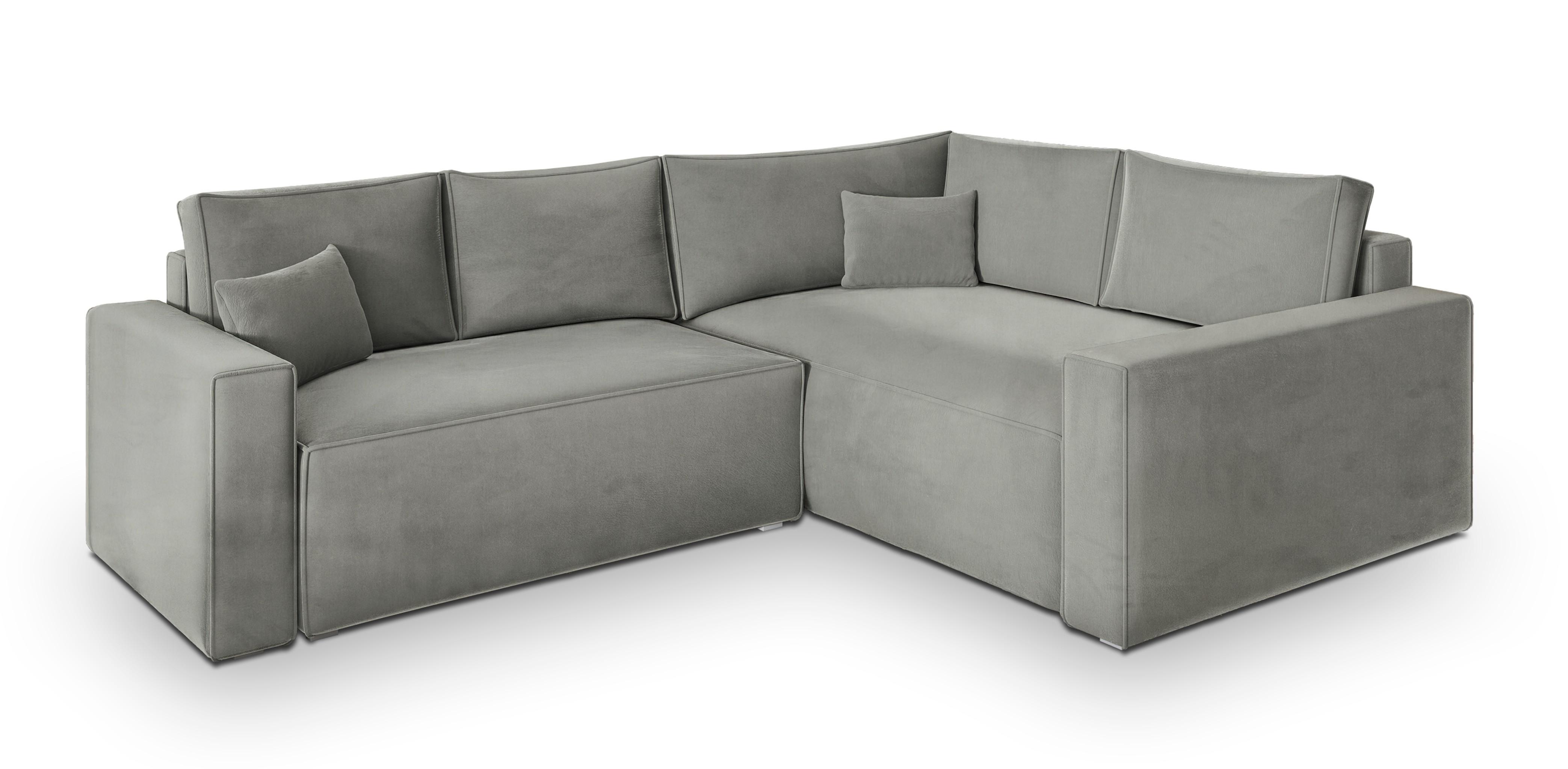 ECKSOFA ERONIS R-S Hellgrau Velours-Stoff mit Schlaffunktion - Hellgrau, Holz (265/194cm) - MASSENO