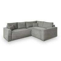 ECKSOFA ERONIS R-S Hellgrau Velours-Stoff mit Schlaffunktion - Hellgrau, Holz (265/194cm) - MASSENO