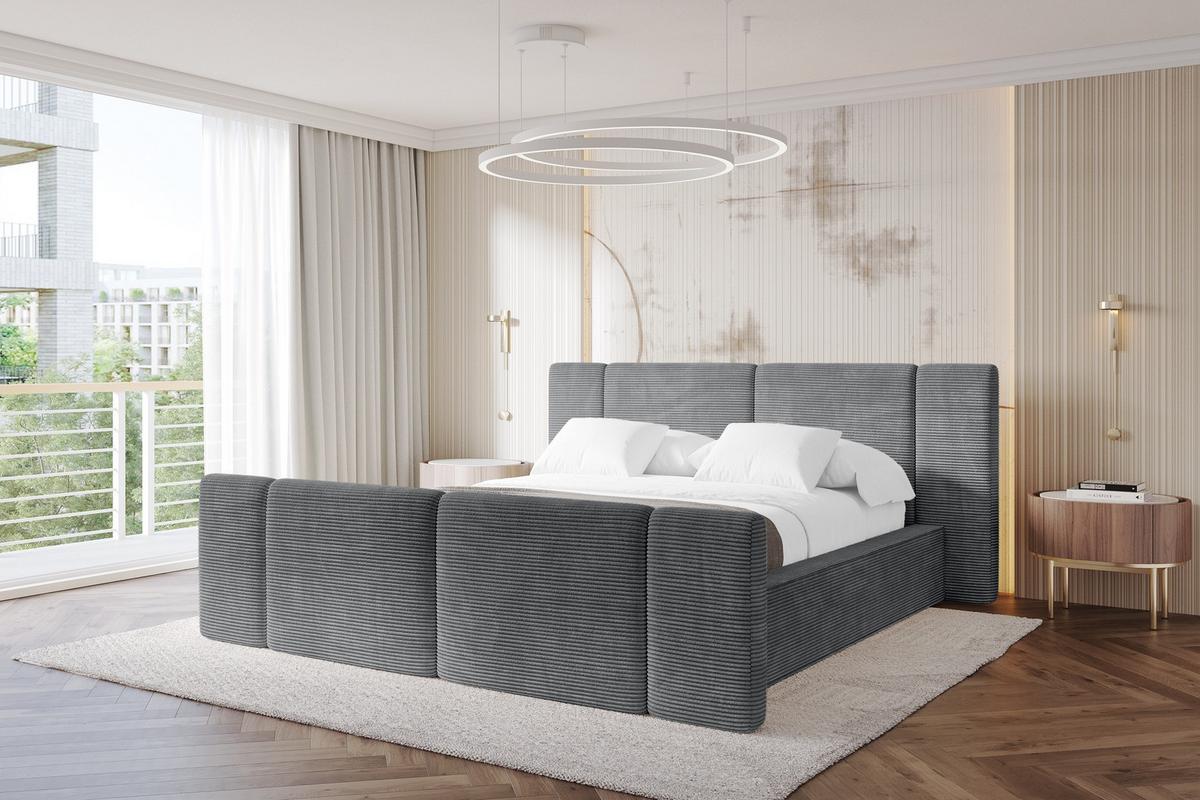 POLSTERBETT mit Bettkasten, Fußteil und Lattenrost, Bett mit Matratze H3/H4 - RIVO-Z 180x200 Dunkelgrau - Graphitfarben, Holzwerkstoff/Textil (180/200cm) - ALTDECOR