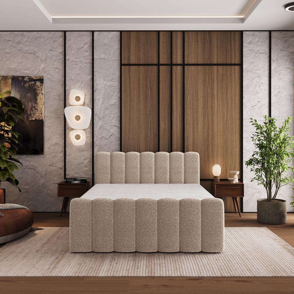 BOXBETT CELLA 140x200 cm mit Matratze und Topper - Beige - Beige, Holz (140/200cm) - MASSENO