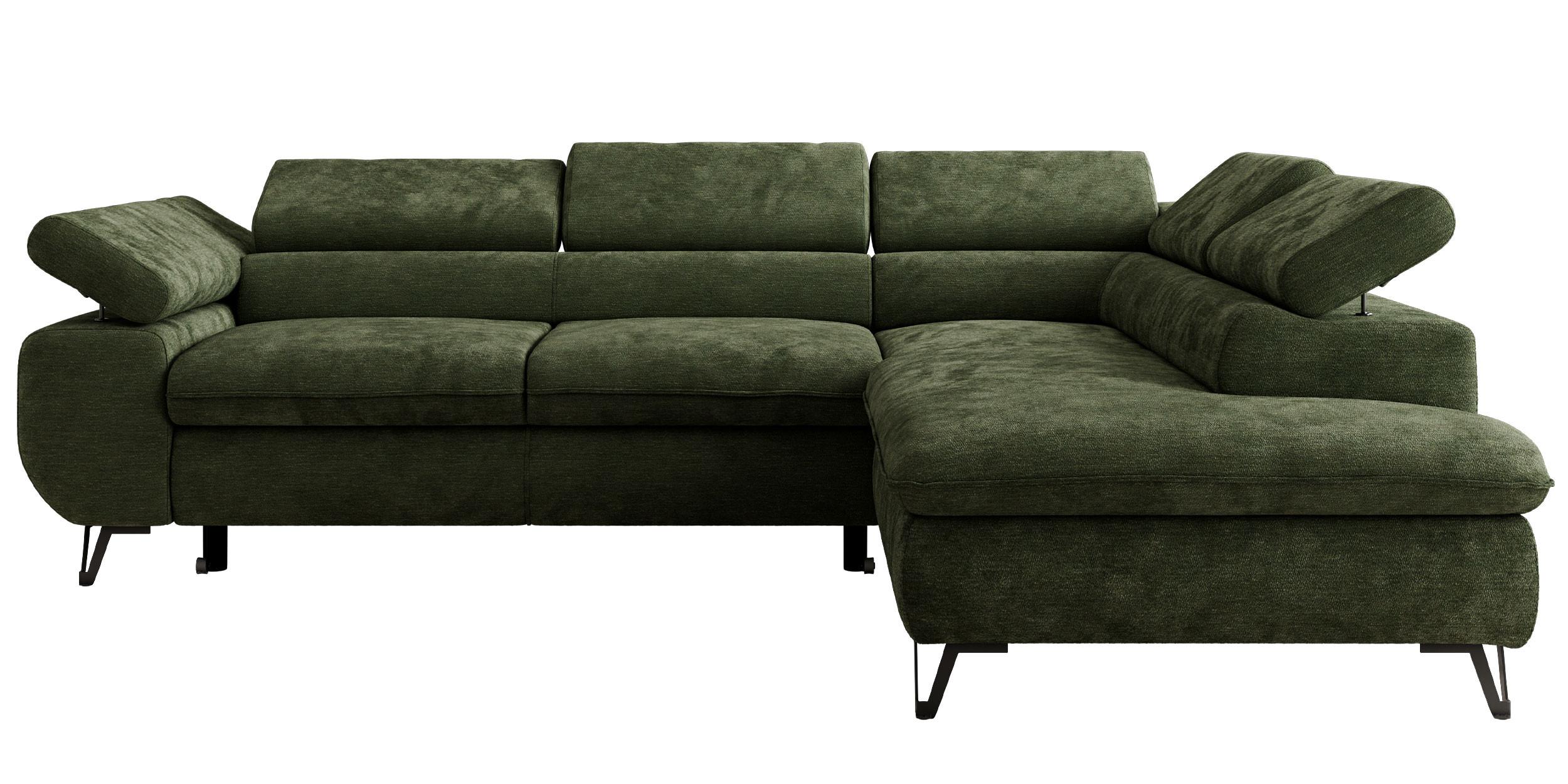 ECKSOFA PABLO L Dunkelgrün Schenille glatt - Rechts Seite mit Visco Topper - Dunkelgrün/Schwarz, Textil/Metall (273/208cm) - MKS