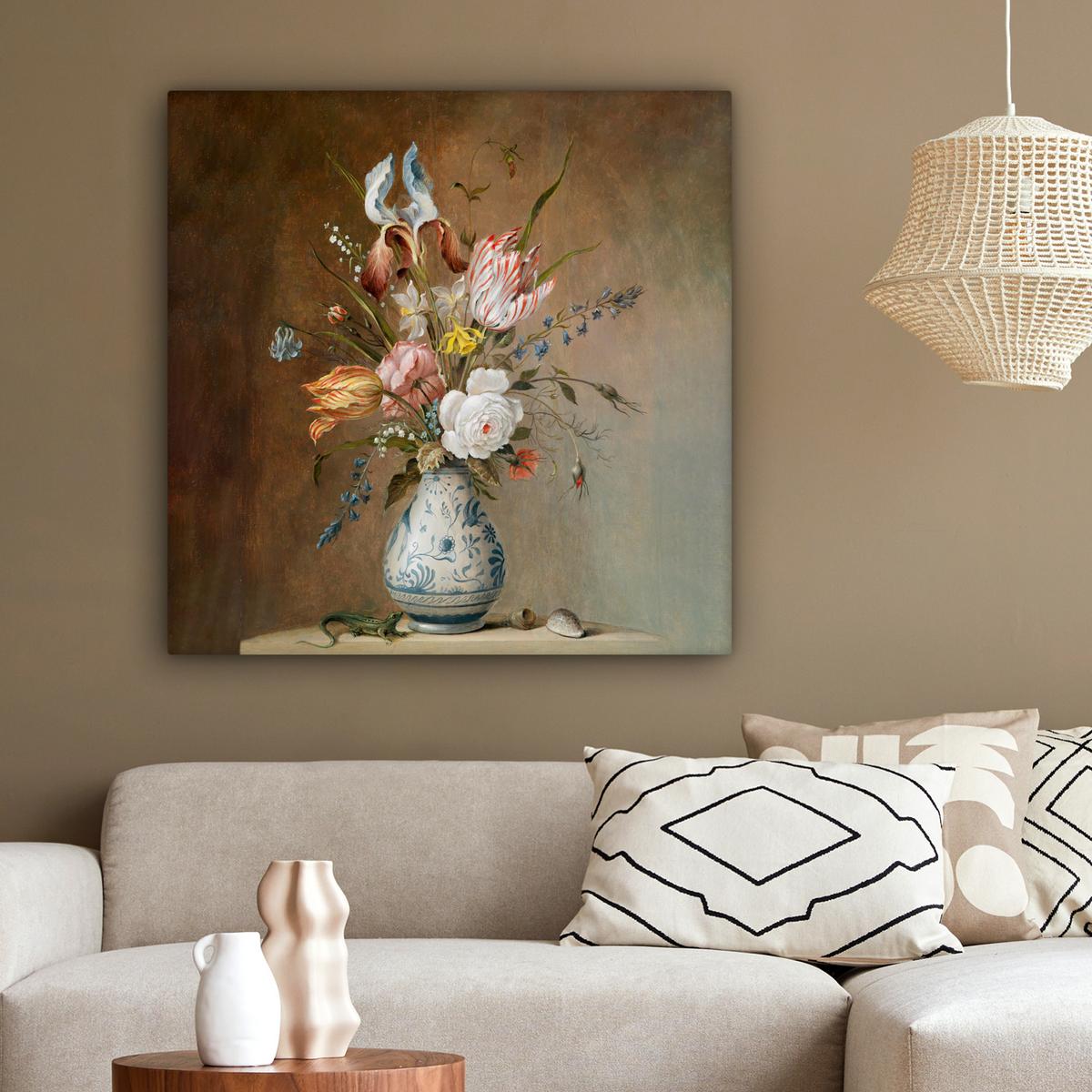 LEINWANDBILD Alte Meister - Blumen - Balthasar van der Ast Deko Groß 90x90 cm - Hellbraun, Textil (90/90cm) - MuchoWow