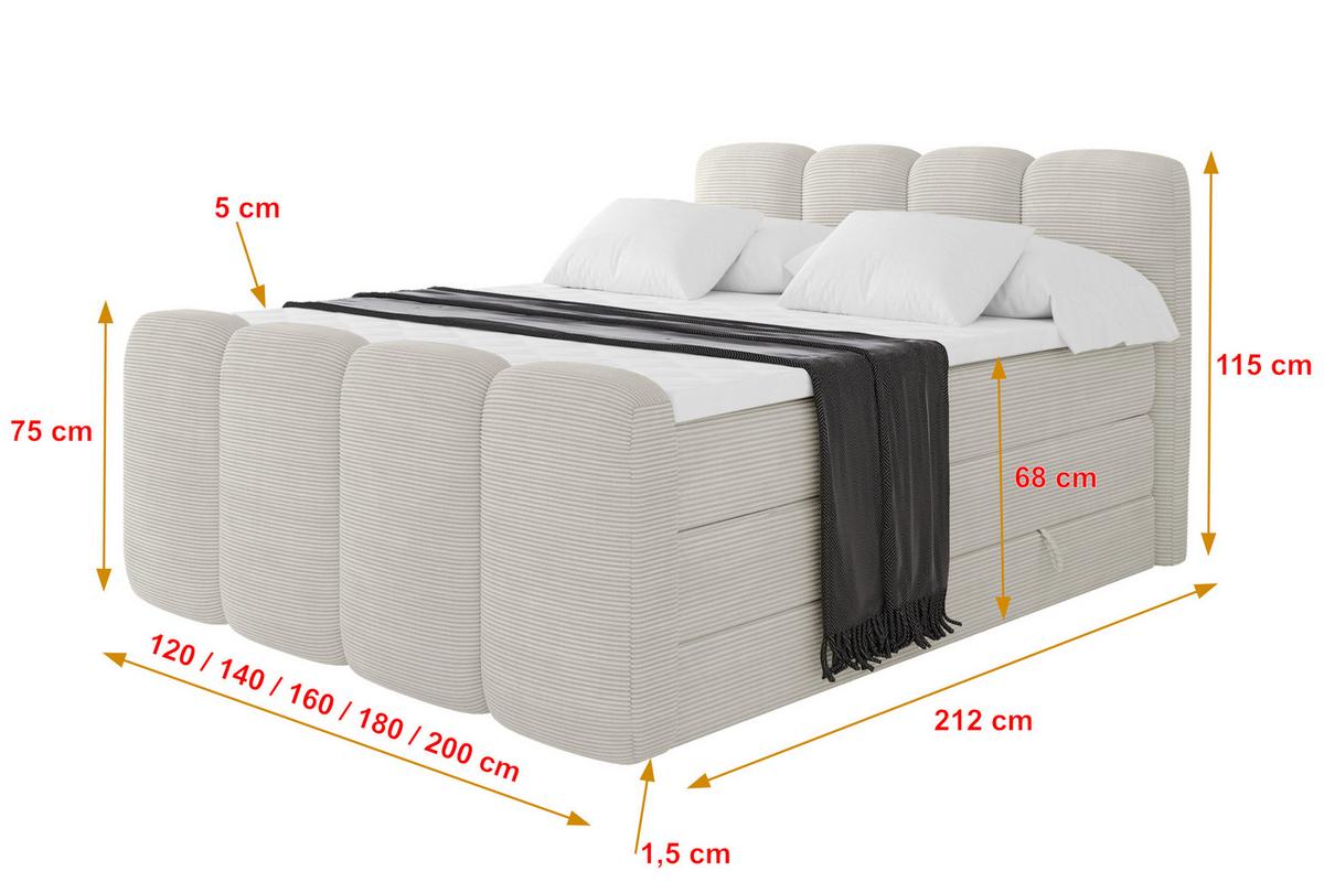 BOXSPRINGBETT mit Matratze H3/H4 - NINA-Z KING - 140x200 cm Creme - Perlmutt, Holzwerkstoff (140/200cm) - ALTDECOR