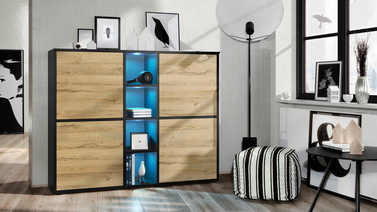 HIGHBOARD Cuba Türen in Eiche Natur - Eichefarben, Holzwerkstoff (130.5/105.5/35.5cm) - Vladon