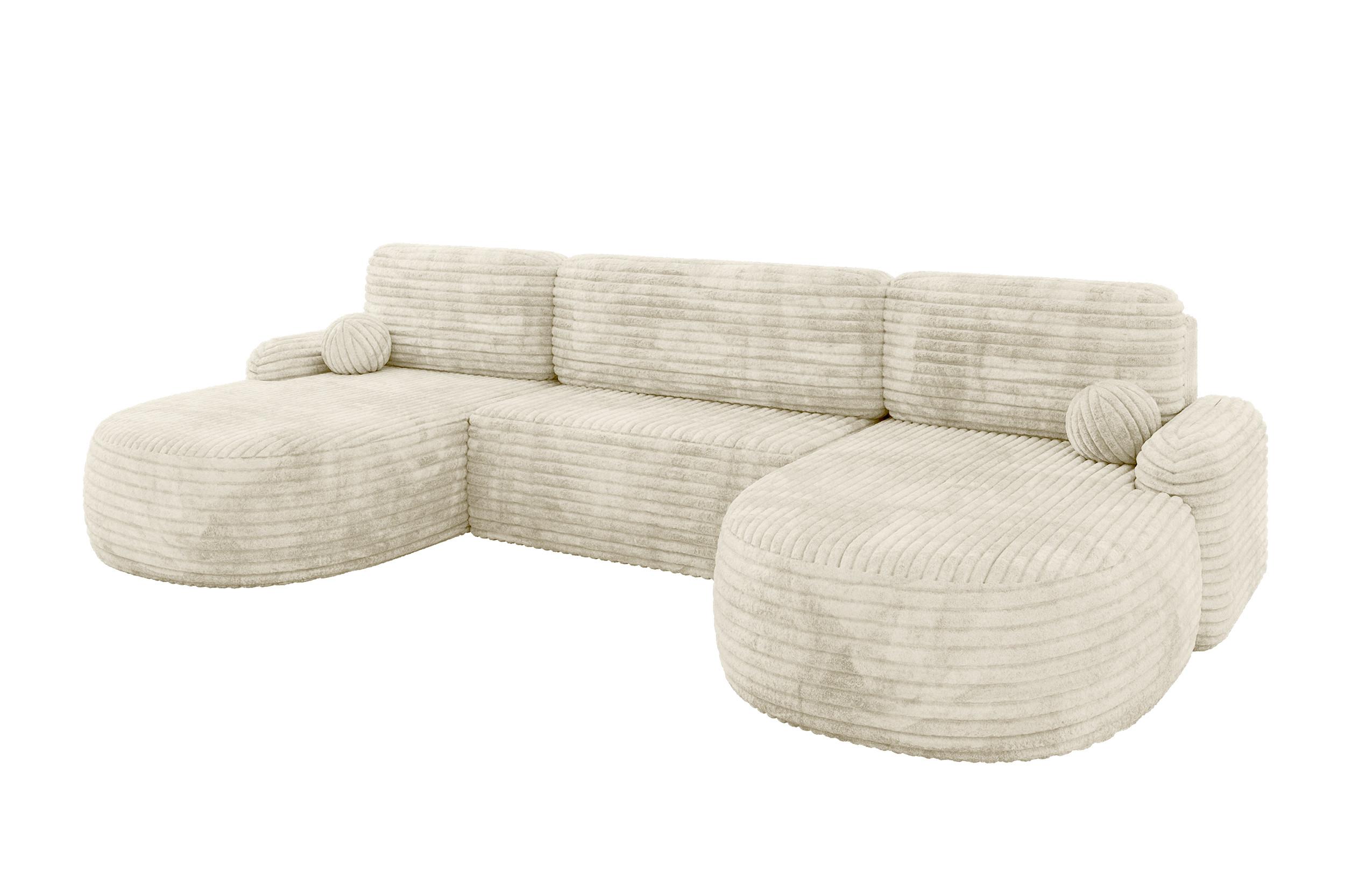 WOHNLANDSCHAFT mit Schlaffunktion und Bettkasten LIRA-U - 335x172x89 Creme - Ecru, Holzwerkstoff/Textil (335/89/172cm) - ALTDECOR