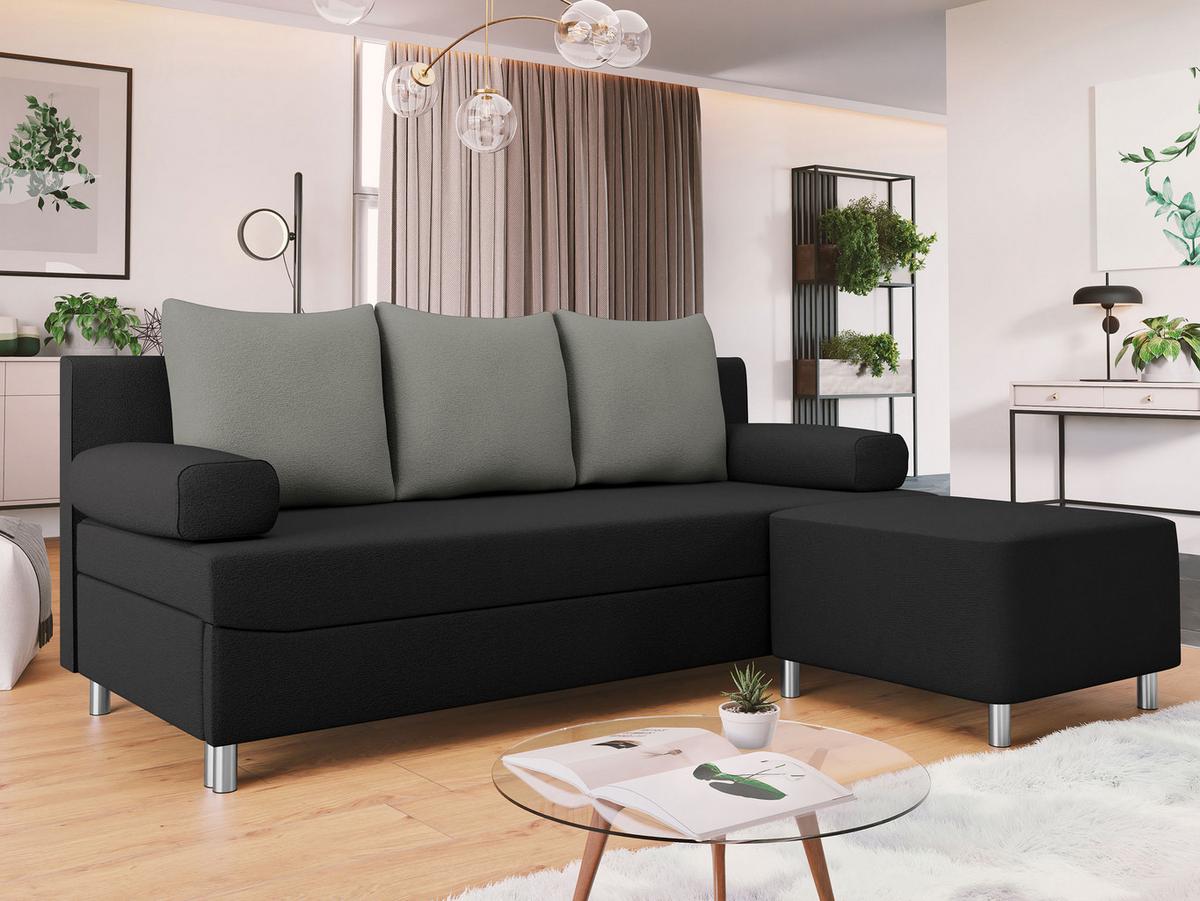 SCHLAFSOFA Dover mit Polsterhocker - Chromfarben/Schwarz, Holz/Kunststoff (192/86/80cm) - MIRJAN24