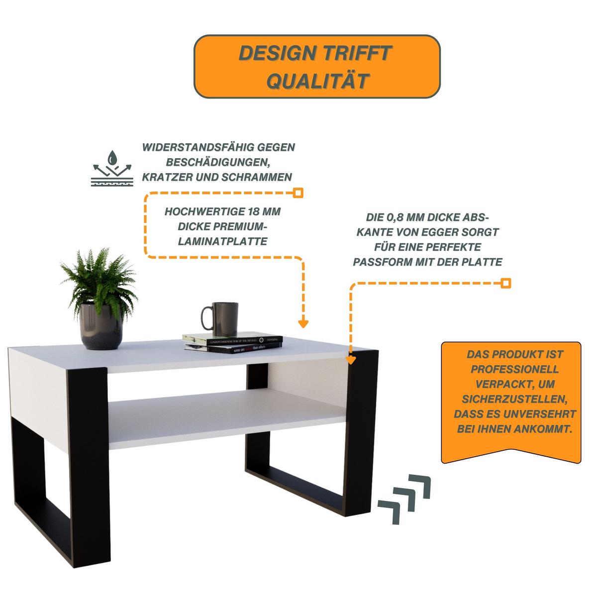 COUCHTISCH Holzwerkstoff rechteckig stabil Weiß 45/53,6/92cm - Schwarz/Weiß, Holzwerkstoff (53.6/92/45cm) - CraftPAK