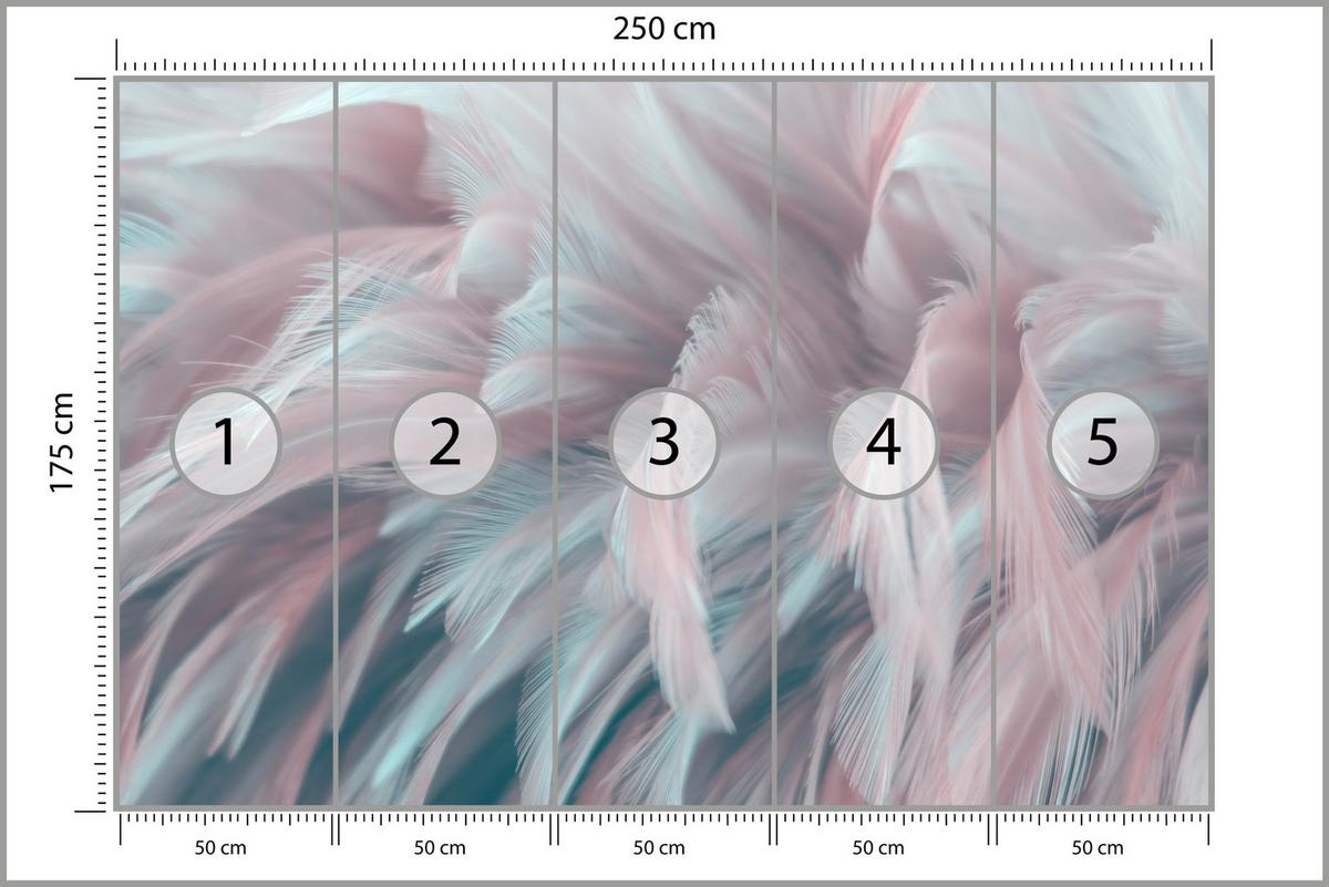 FOTOTAPETE für Schlafzimmer Pastell Federn Zart Rosa Blau 250x175 - Blau/Violett, Papier (250/175cm) - Muralo