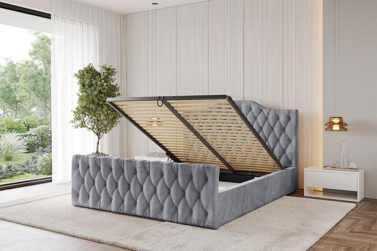POLSTERBETT mit Bettkasten, Fußteil und Lattenrost, Boxbett mit Matratze H3/H4 - FALIO-Z 120x200 Hellgrau - Hellgrau, Holzwerkstoff/Textil (120/200cm) - ALTDECOR